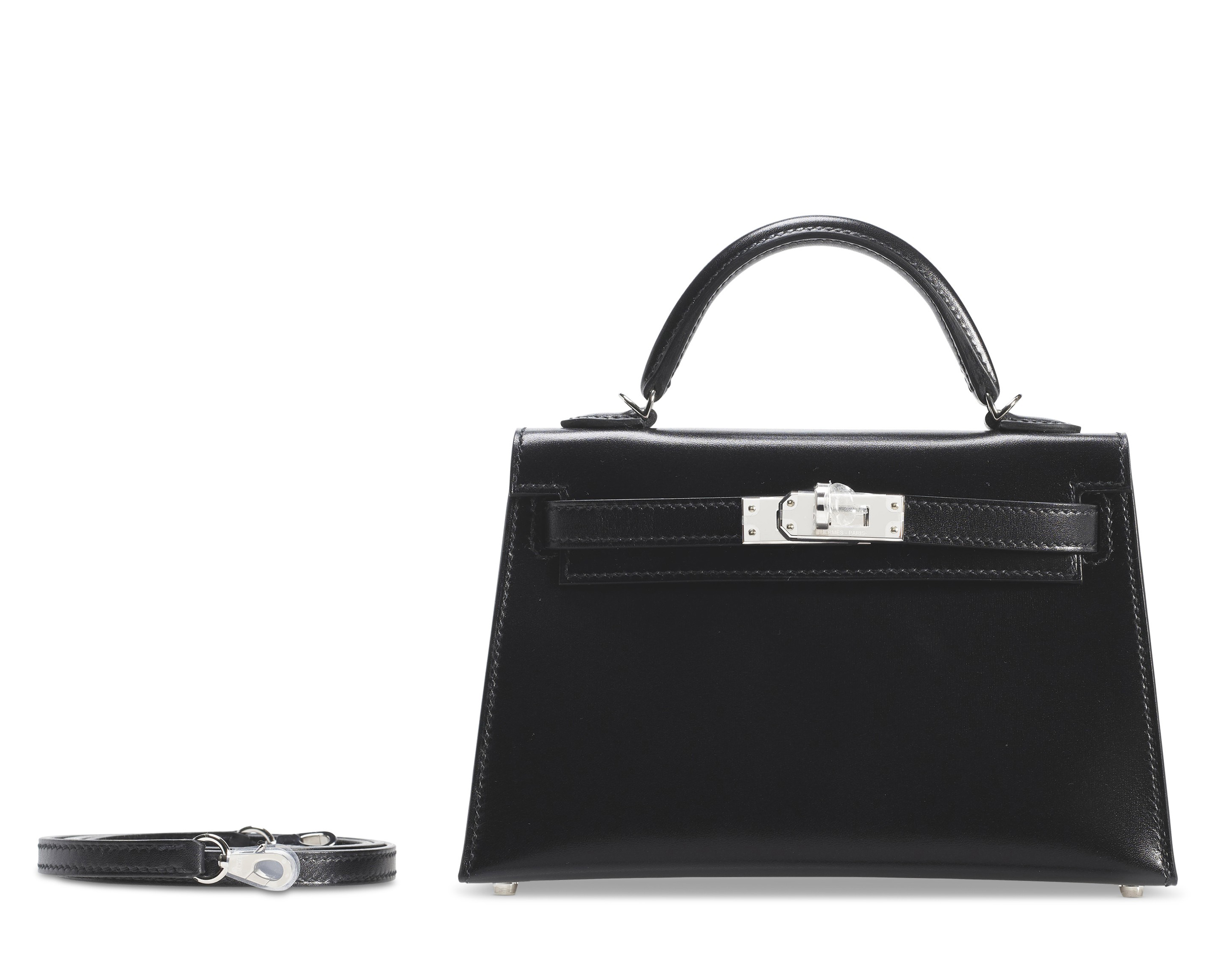 KELLY MINI 20 BAG IN BLACK SMOOTH CALFSKIN WITH SILVER HARDWARE