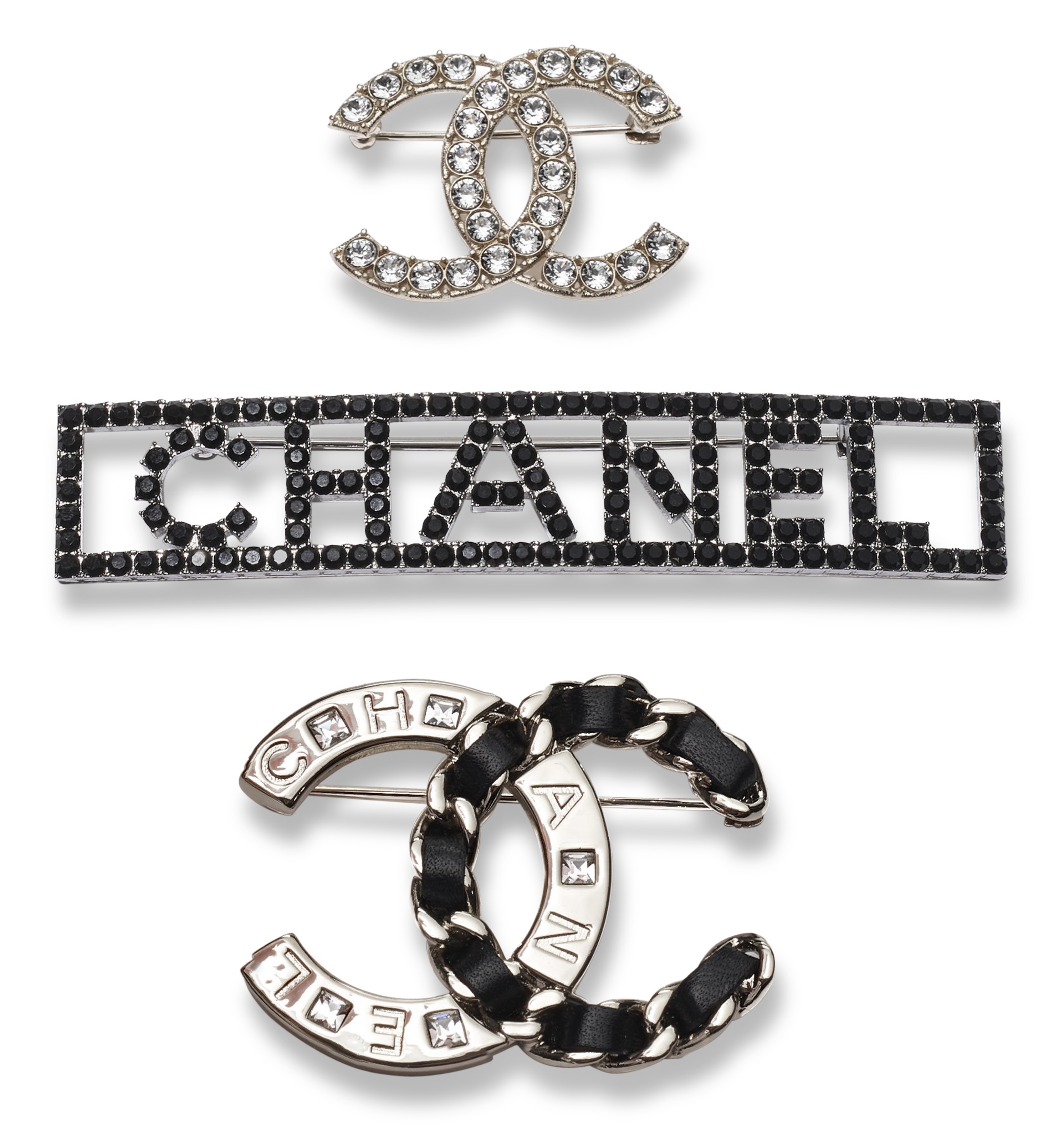 A SET OF THREE A BIJOUX FANTAISIE GOLD PLATED BLACK LEATHER