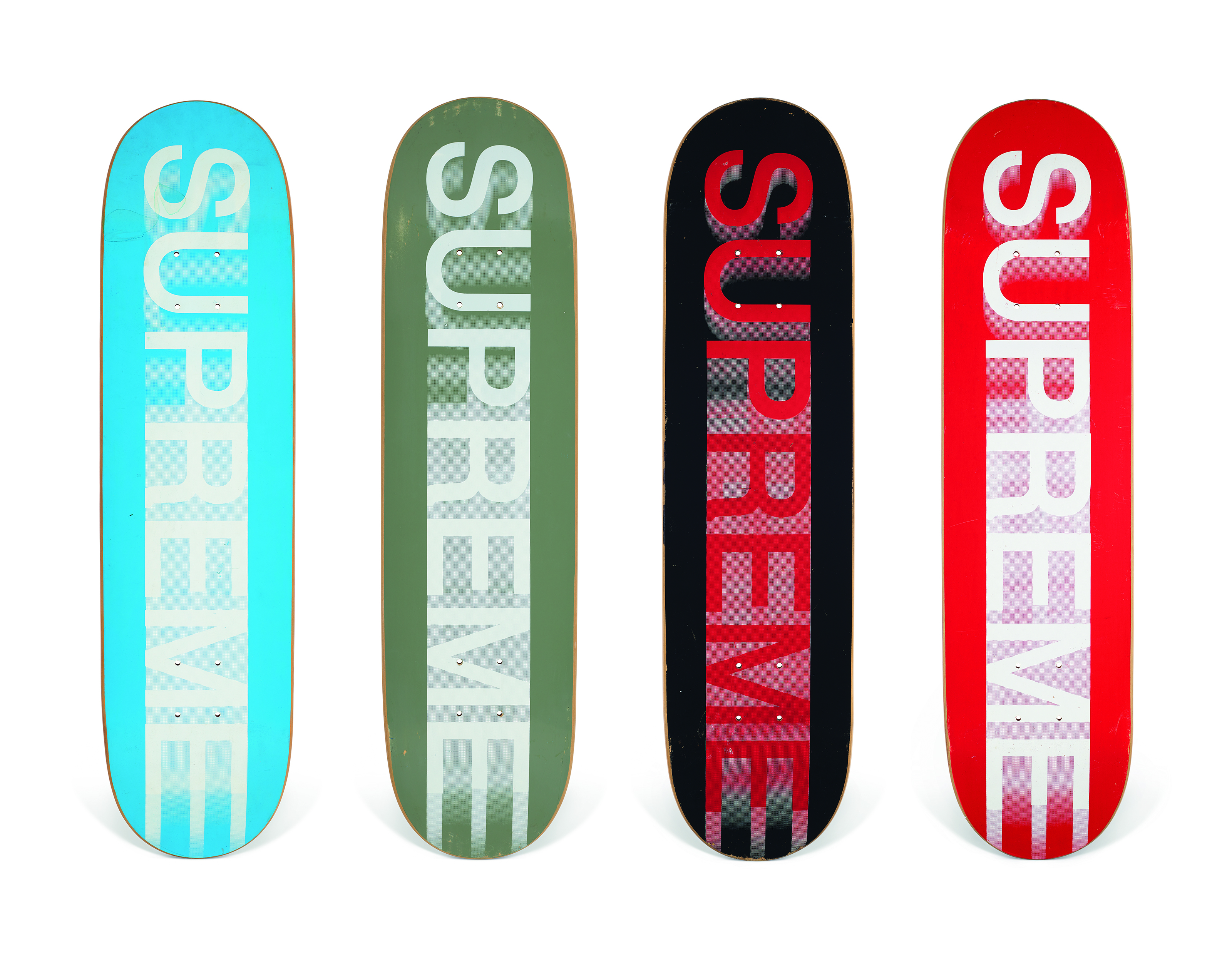 A SET OF FOUR MOTION LOGO SKATEBOARDS, SUPREME, 1998 Christie's
