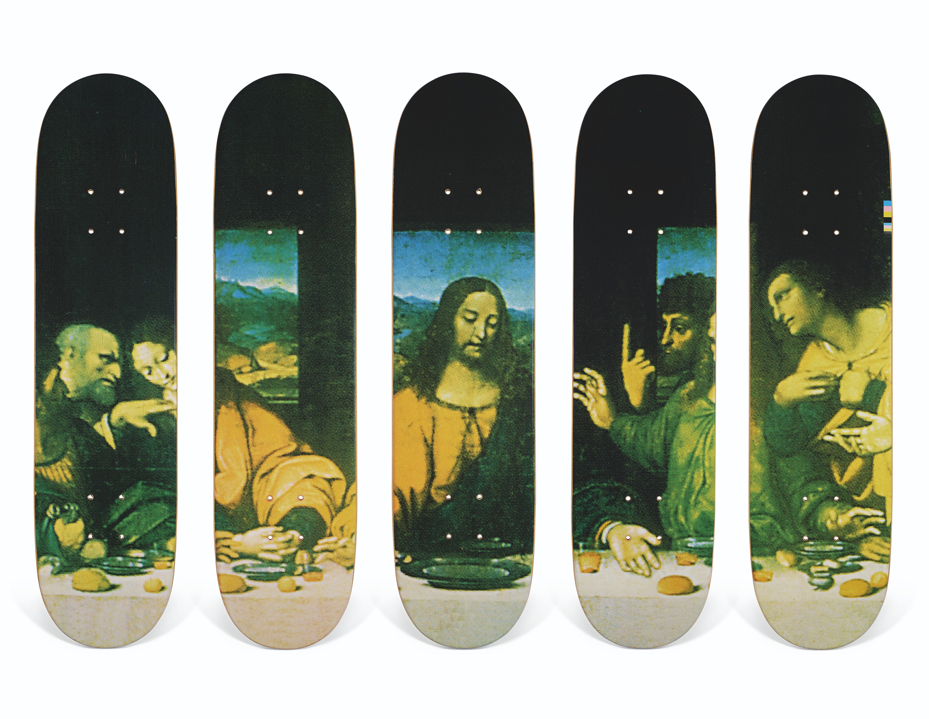A SET OF FIVE LAST SUPPER SERIES SKATEBOARDS SUPREME 2002