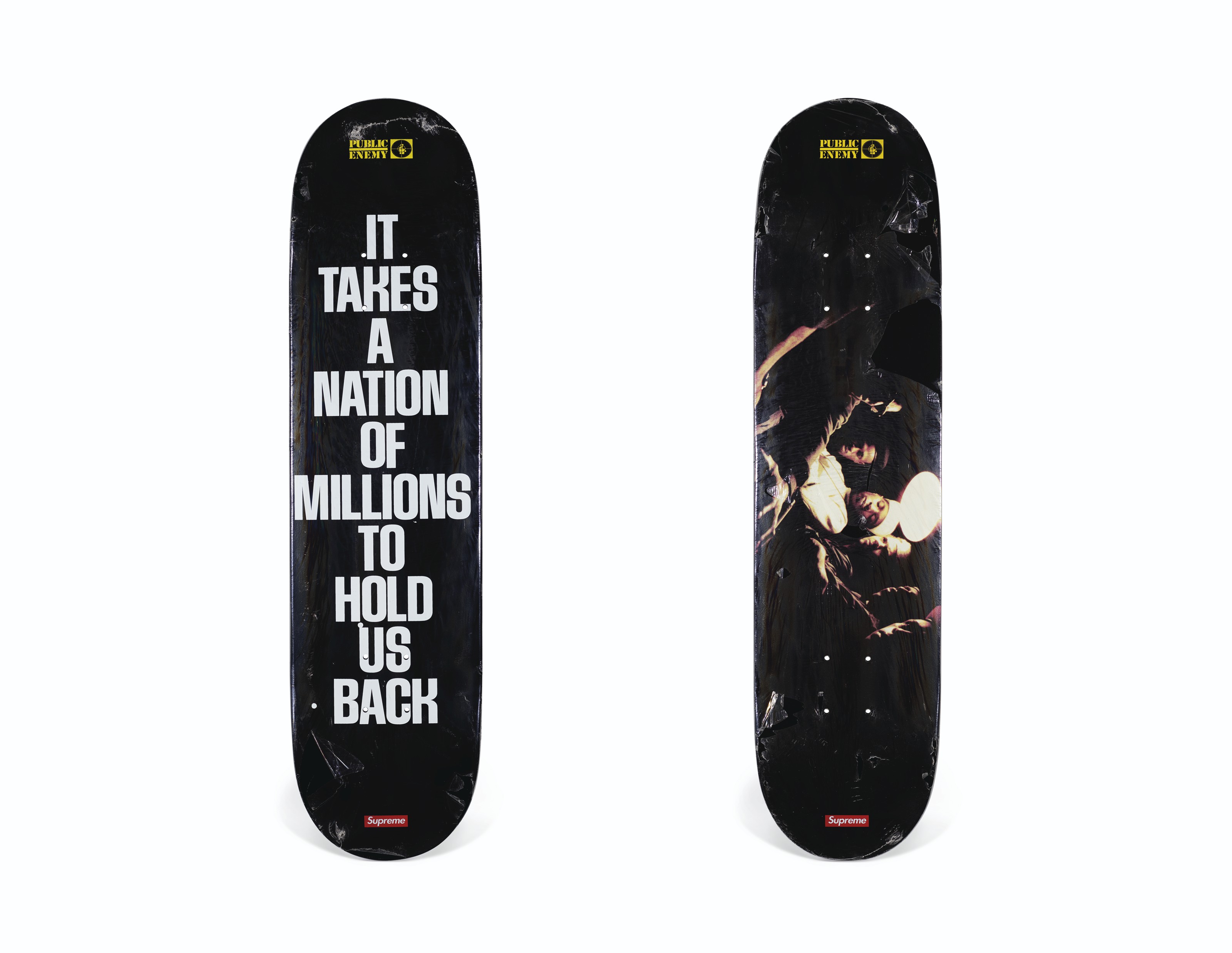 A SET OF TWO PUBLIC ENEMY SKATEBOARDS, SUPREME, 2006 | Christie