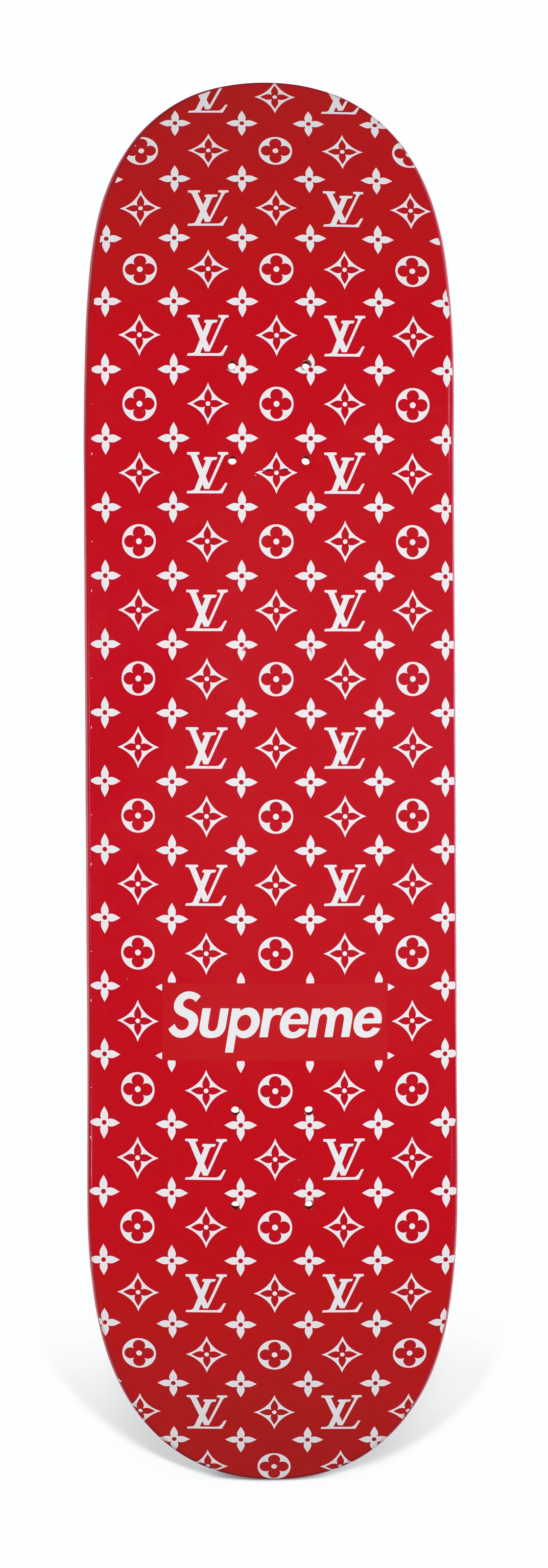 A LOUIS VUITTON X SUPREME RED CLASSIC MONOGRAM SKATEBOARD