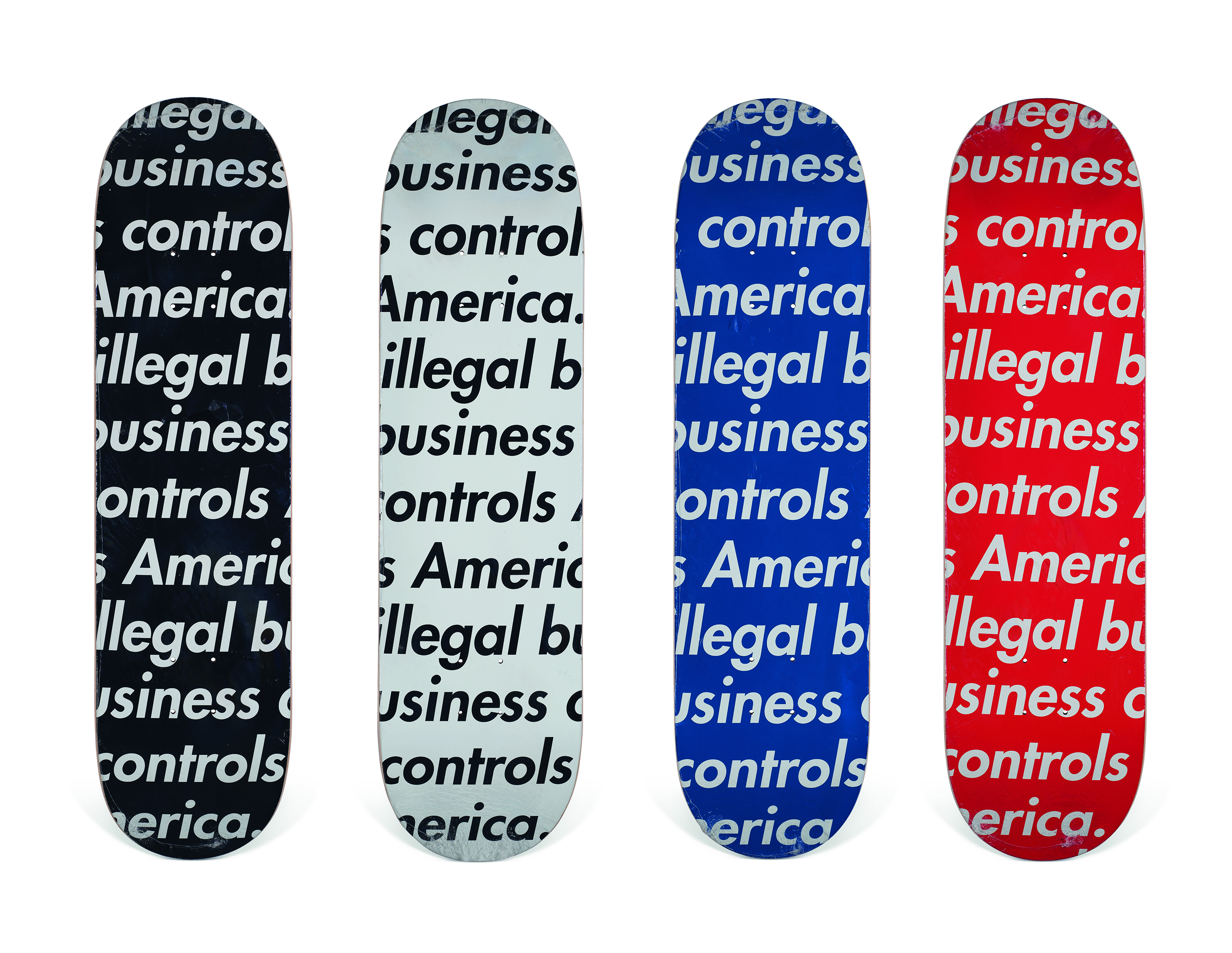 A SET OF FOUR ILLEGAL BUSINESS SKATEBOARDS, SUPREME, 2018 | Christie's