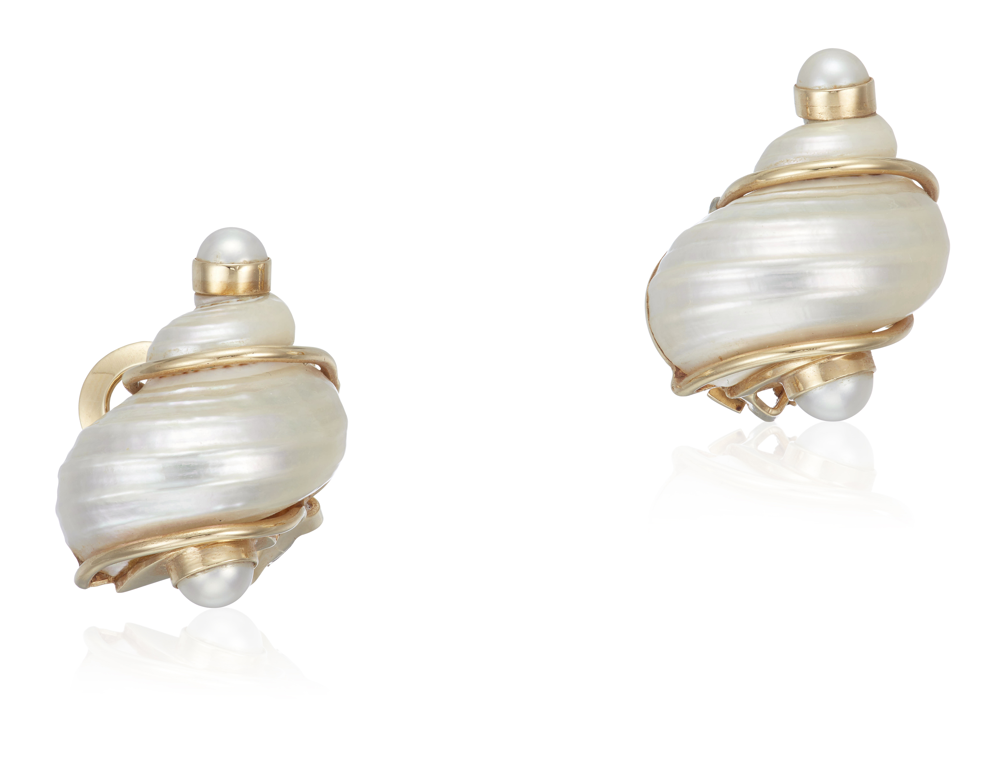 SEAMAN SCHEPPS TURBO SHELL AND CULTURED PEARL EARRINGS, | Christie’s