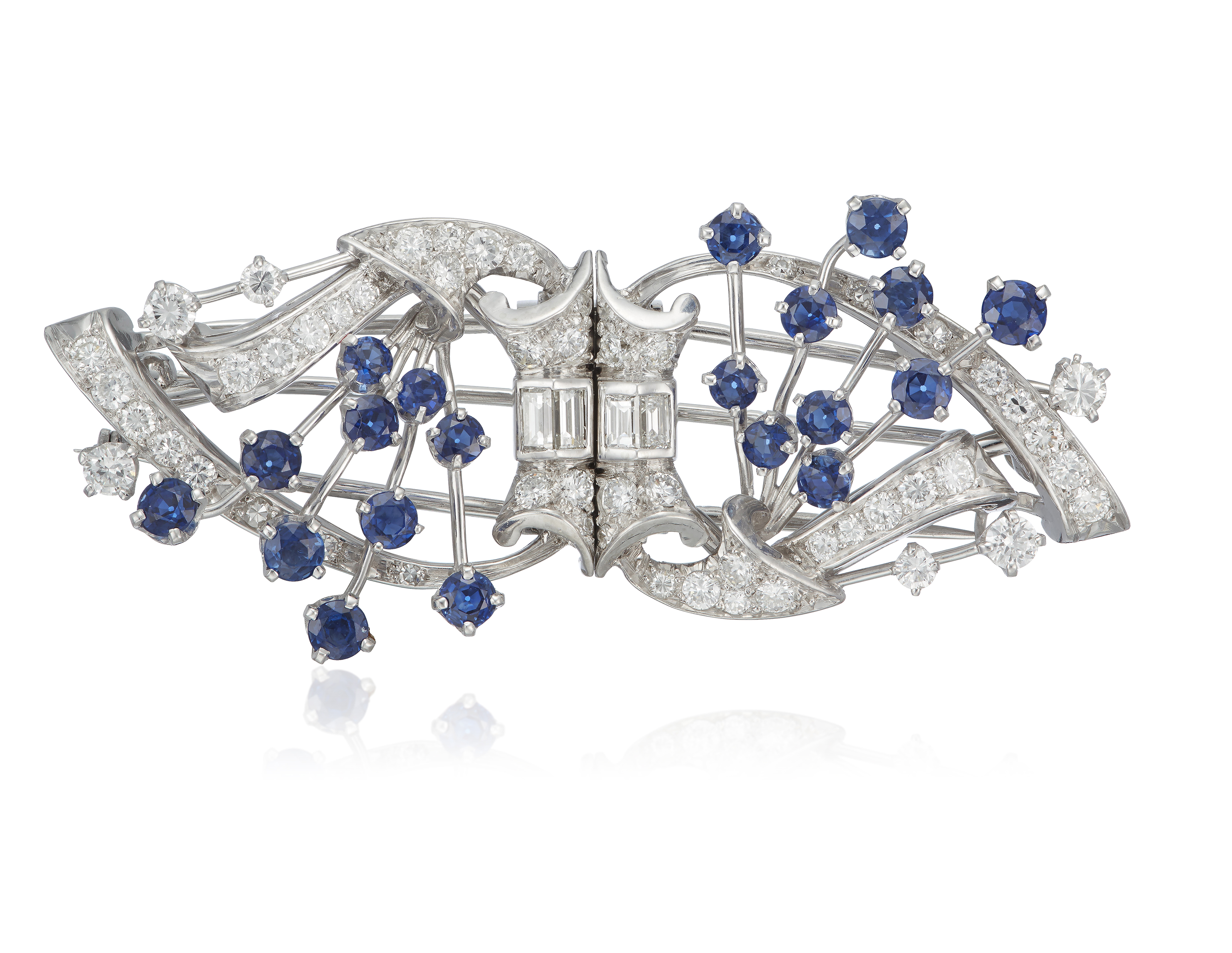 DIAMOND AND SAPPHIRE DOUBLE CLIP BROOCH, Christie’s