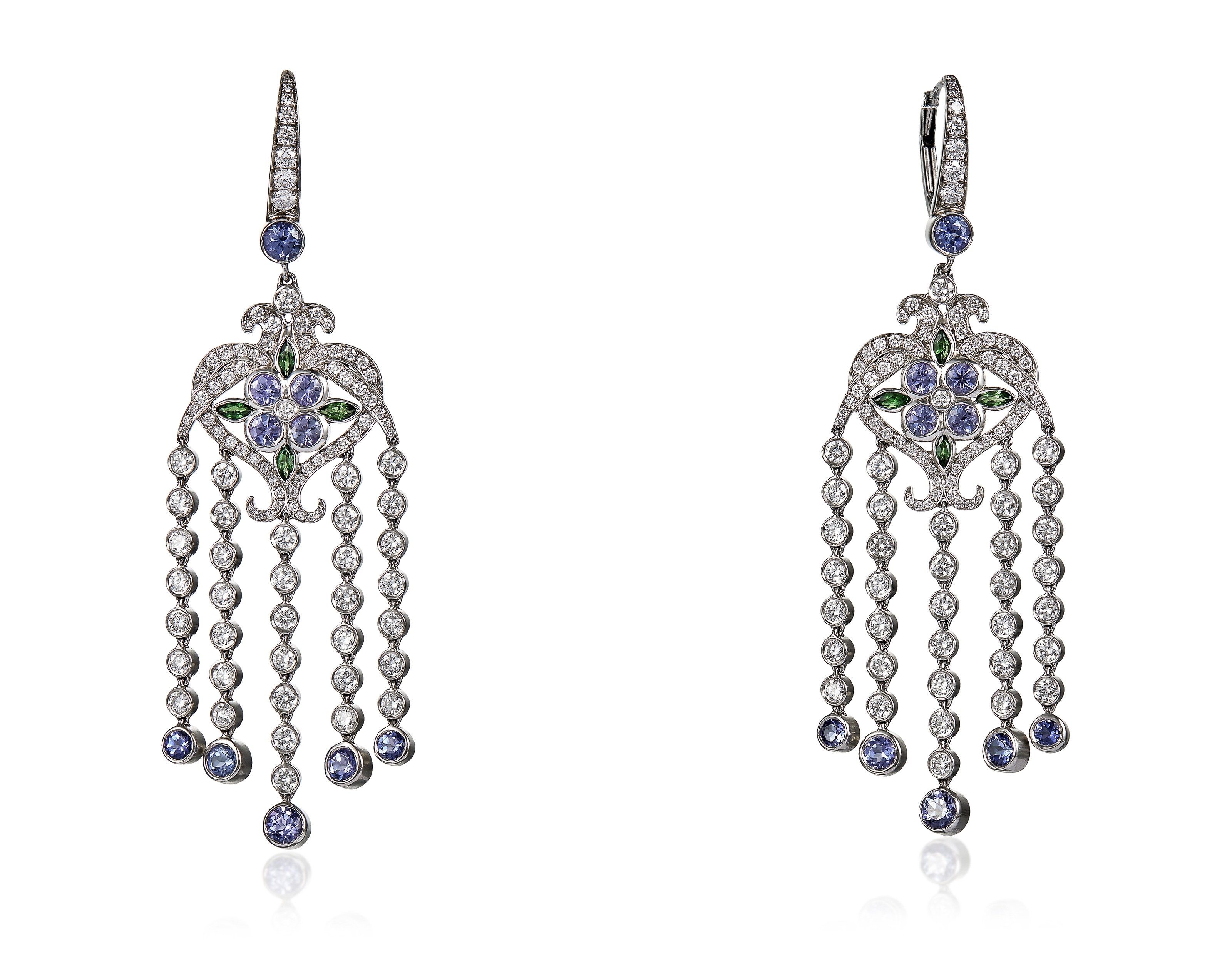 Catalog image of TIFFANY & CO. DIAMOND, TANZANITE AND TSAVORITE EARRINGS