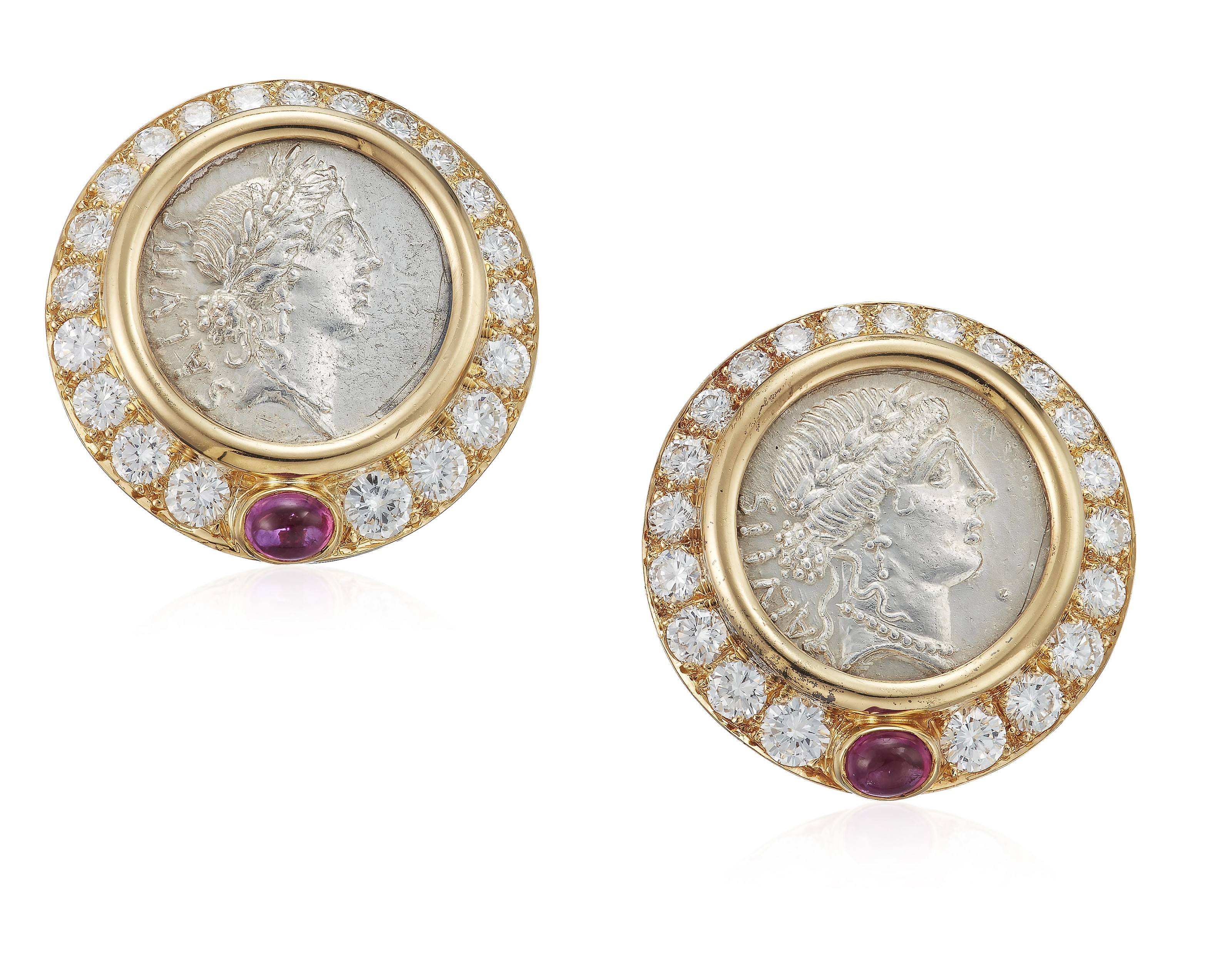 BULGARI 'MONETE' DIAMOND, RUBY AND COIN EARRINGS, | Christie’s