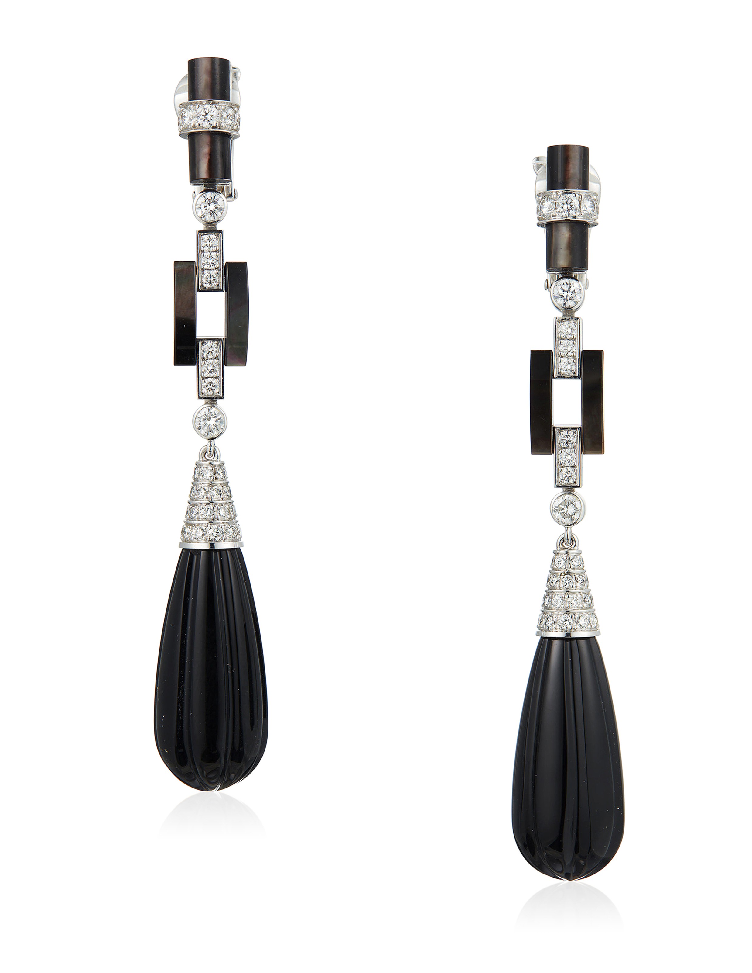 CARTIER ONYX, DIAMOND AND MOTHEROFPEARL DROP EARRINGS, Christie’s