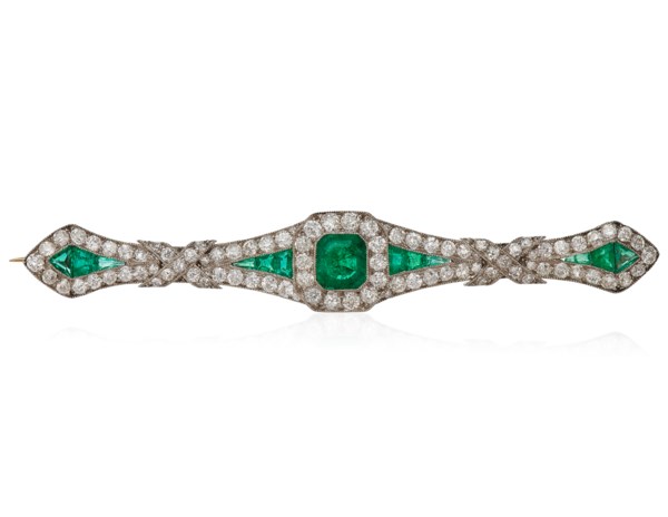 TIFFANY ART DECO EMERALD AND DIAMOND BROOCH, Christie's