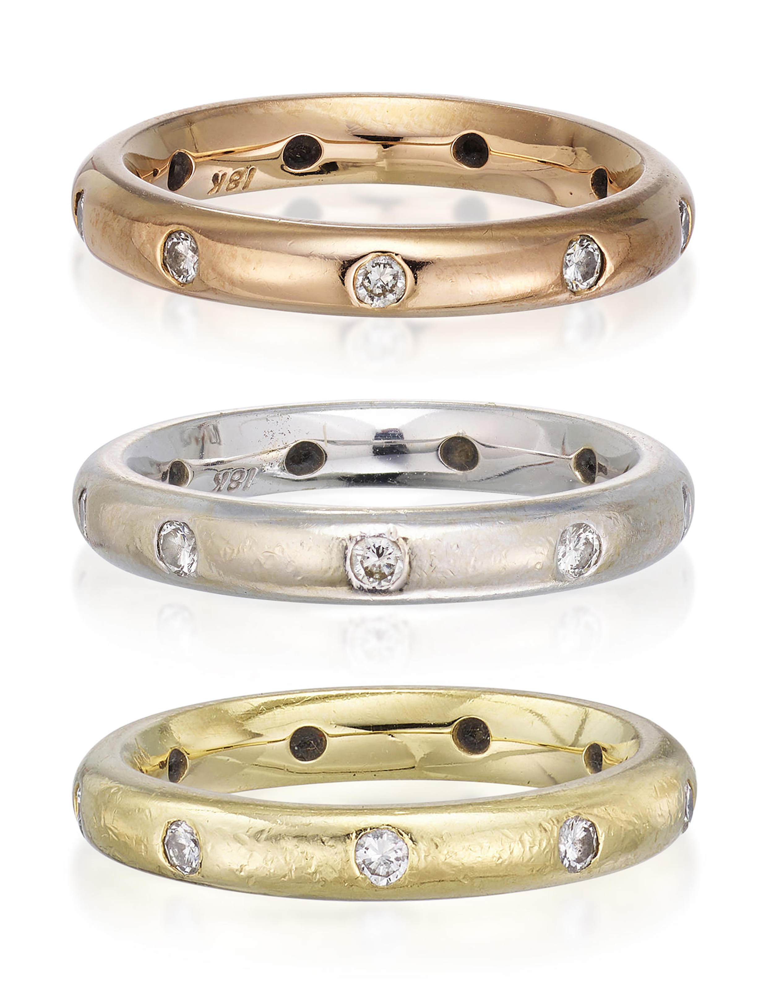 TRI-COLOR GOLD AND DIAMOND RING SET, | Christie’s