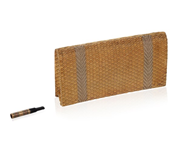 two cigarette holder TWO-TONE GOLD EVENING BAG AND CIGARETTE HOLDER,
