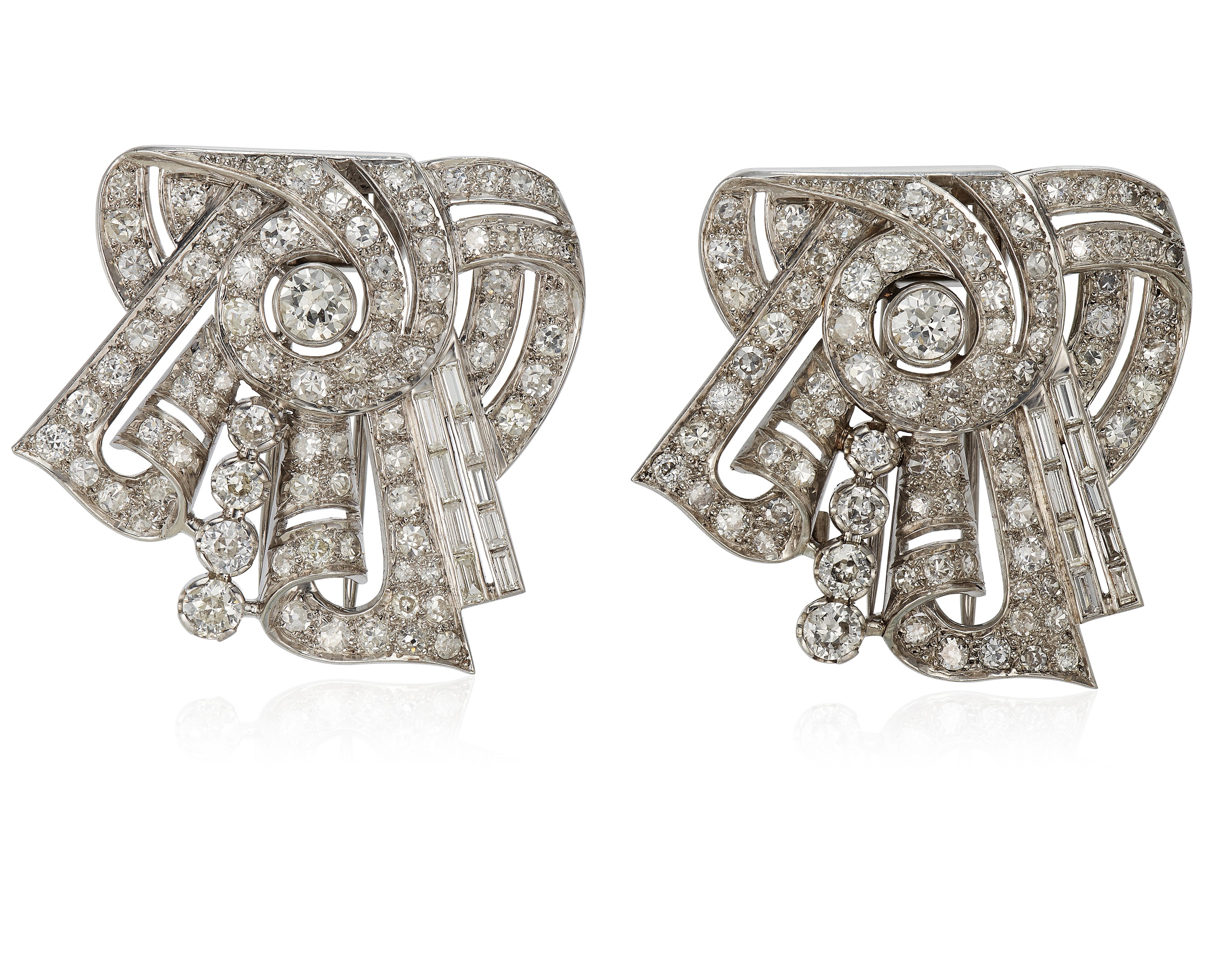 Catalog image of PAIR OF DIAMOND CLIP BROOCHES