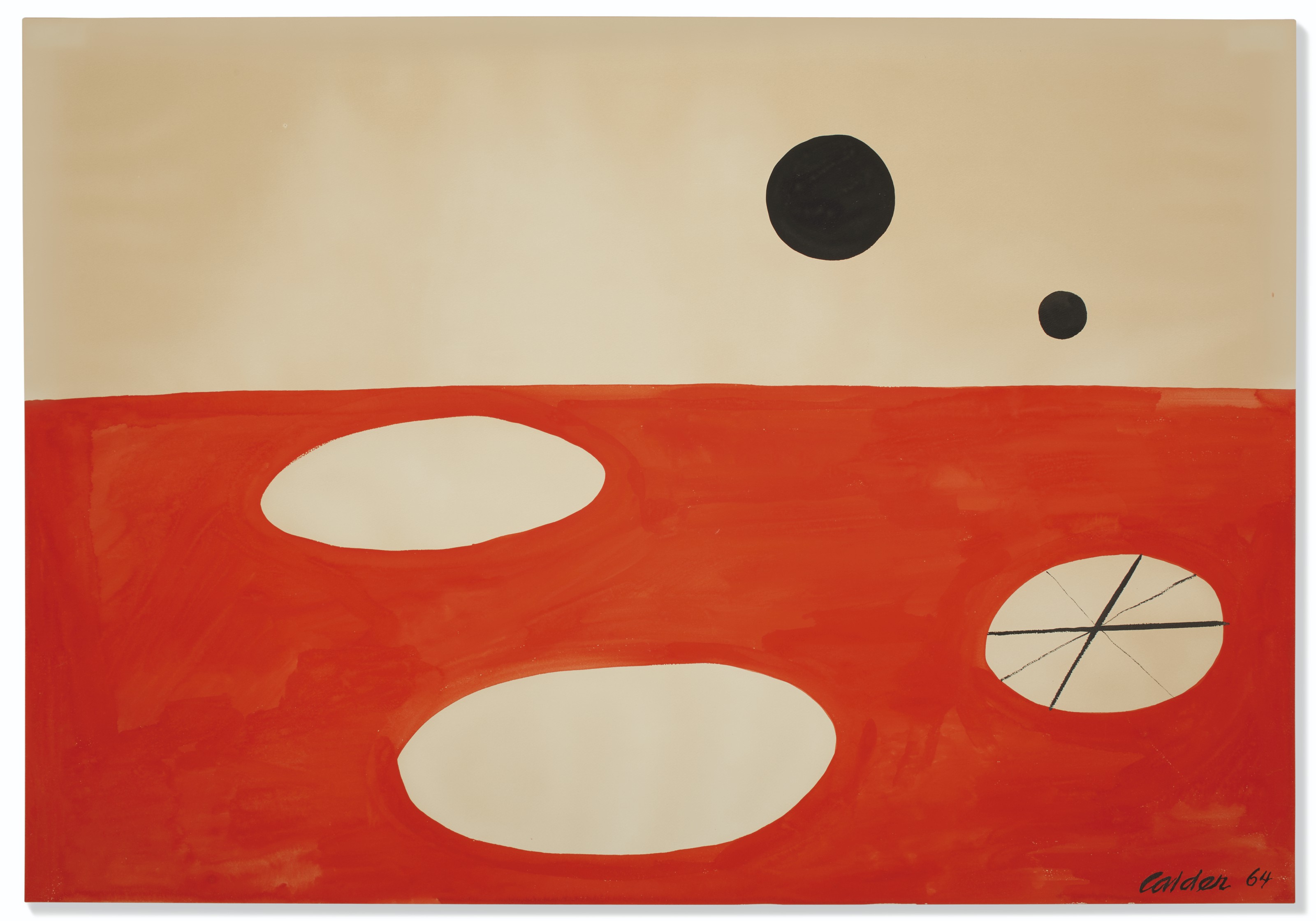 Alexander Calder (1898-1976), Black Discs over Red Plain | Christie’s