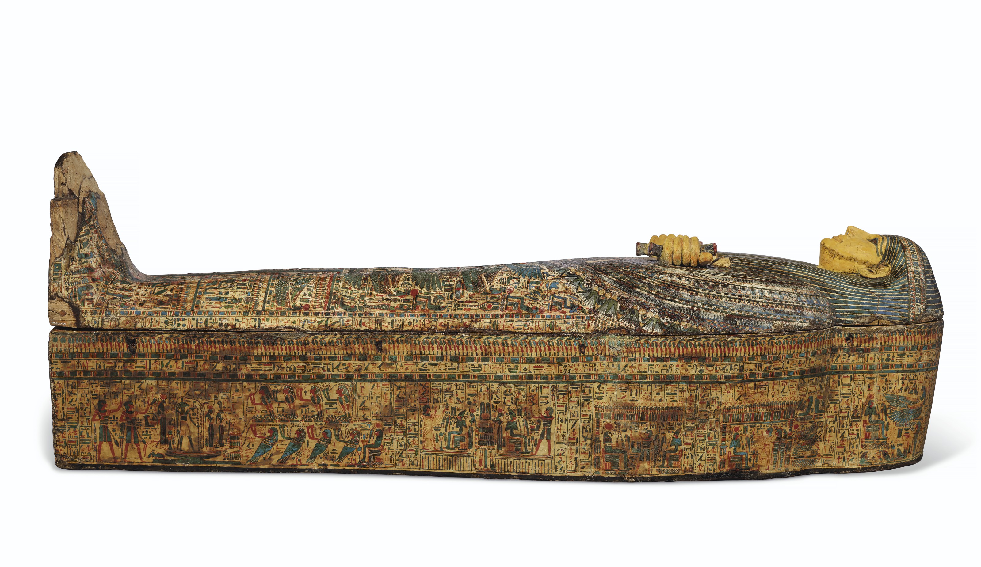AN EGYPTIAN PAINTED WOOD ANTHROPOID COFFIN FOR PADITUAMUN , THIRD