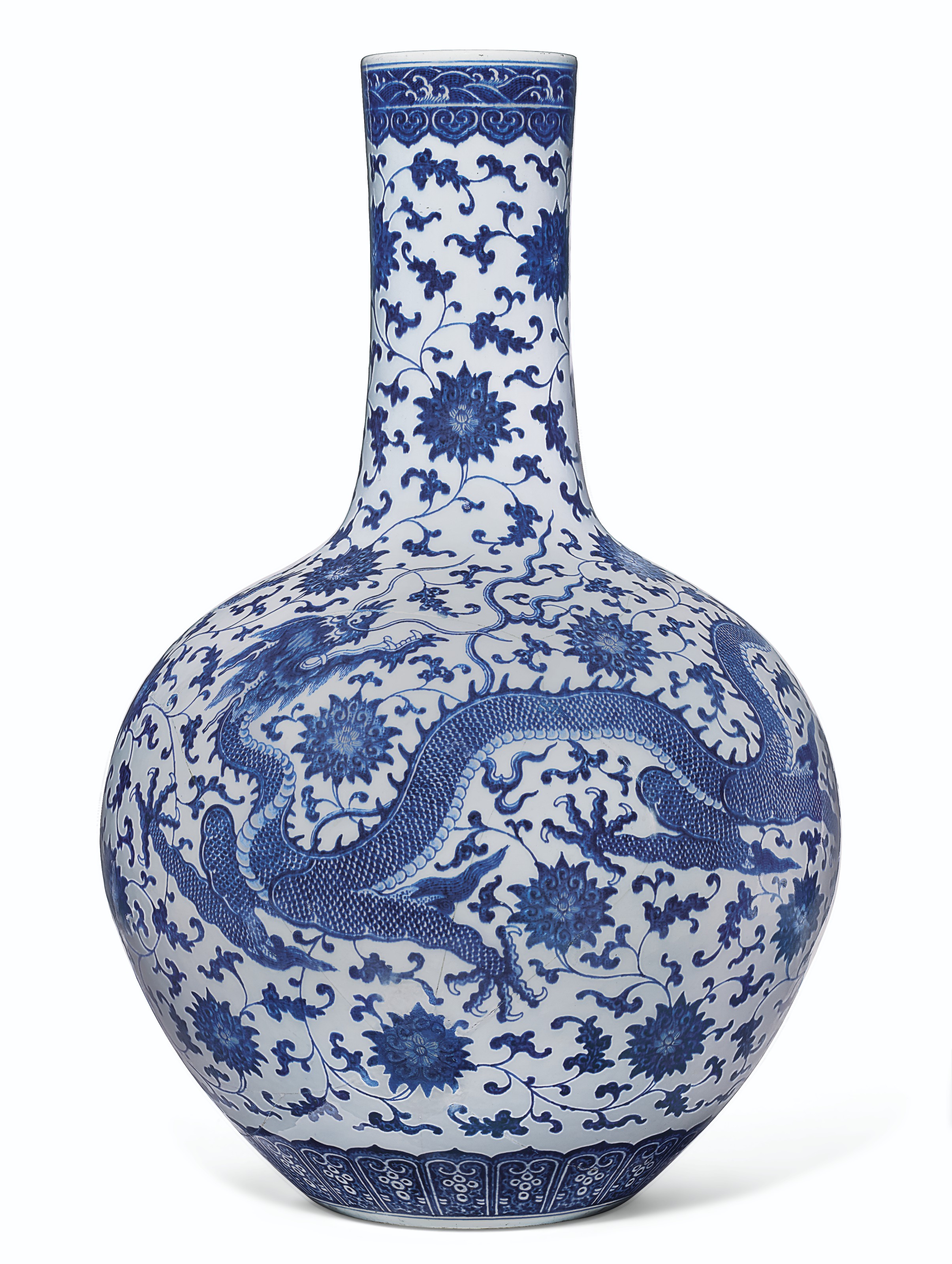 超人気新品 ※中国古美術/青花龍怒濤文天球瓶/保存箱付/明代/ 陶芸 