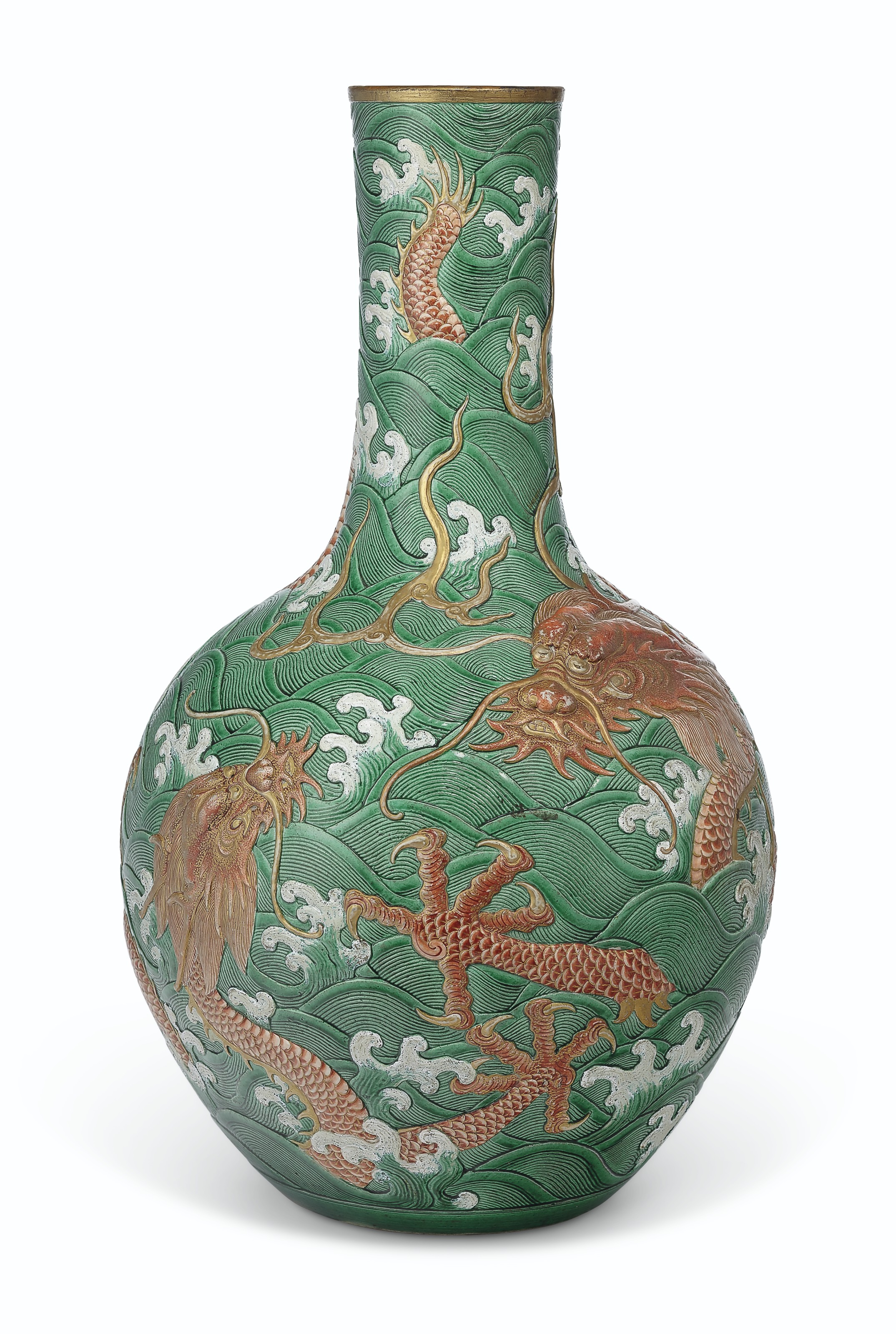 清乾隆青花龍穿花紋大天球瓶六字篆書款, QIANLONG SIX-CHARACTER SEAL
