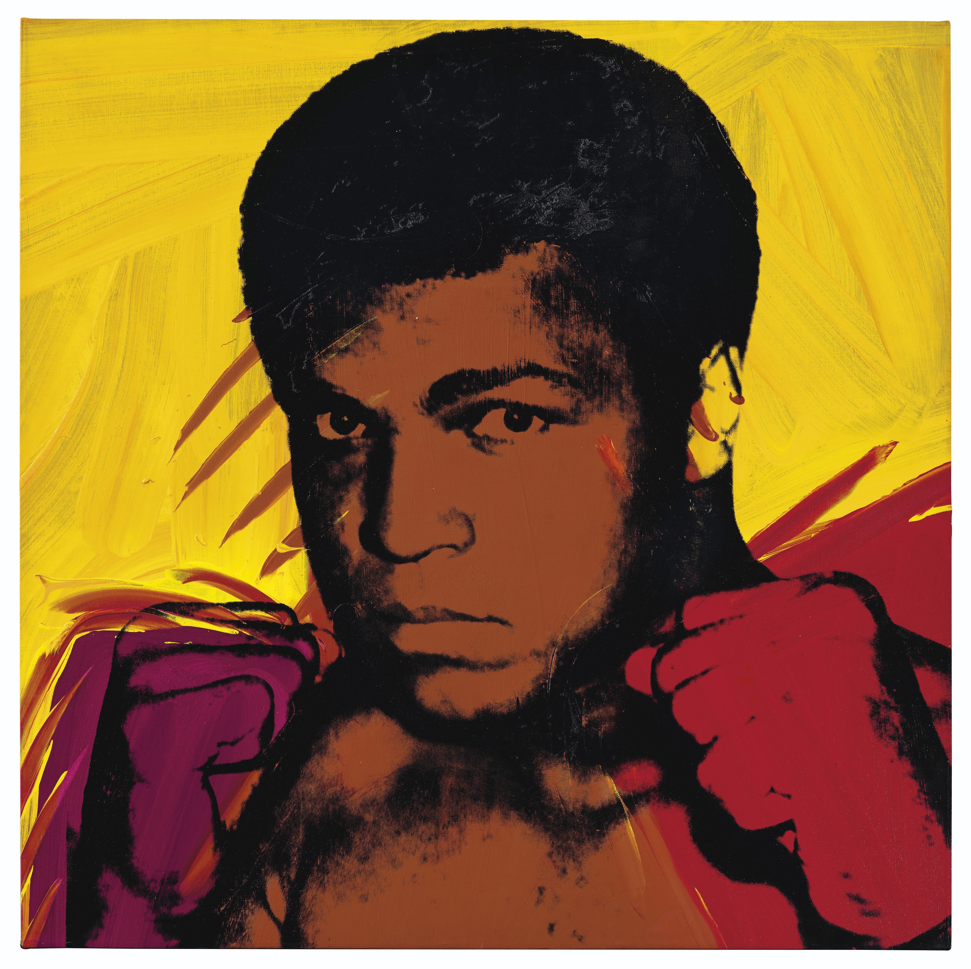Andy Warhol (1928-1987), Muhammad Ali, painted in 1977. Acrylic and silkscreen ink on canvas. 40 x 40  in (101.6 x 101.6  cm). Sold for $10,036,000&nbsp;on 13 November 2019 at Christie&rsquo;s in New York