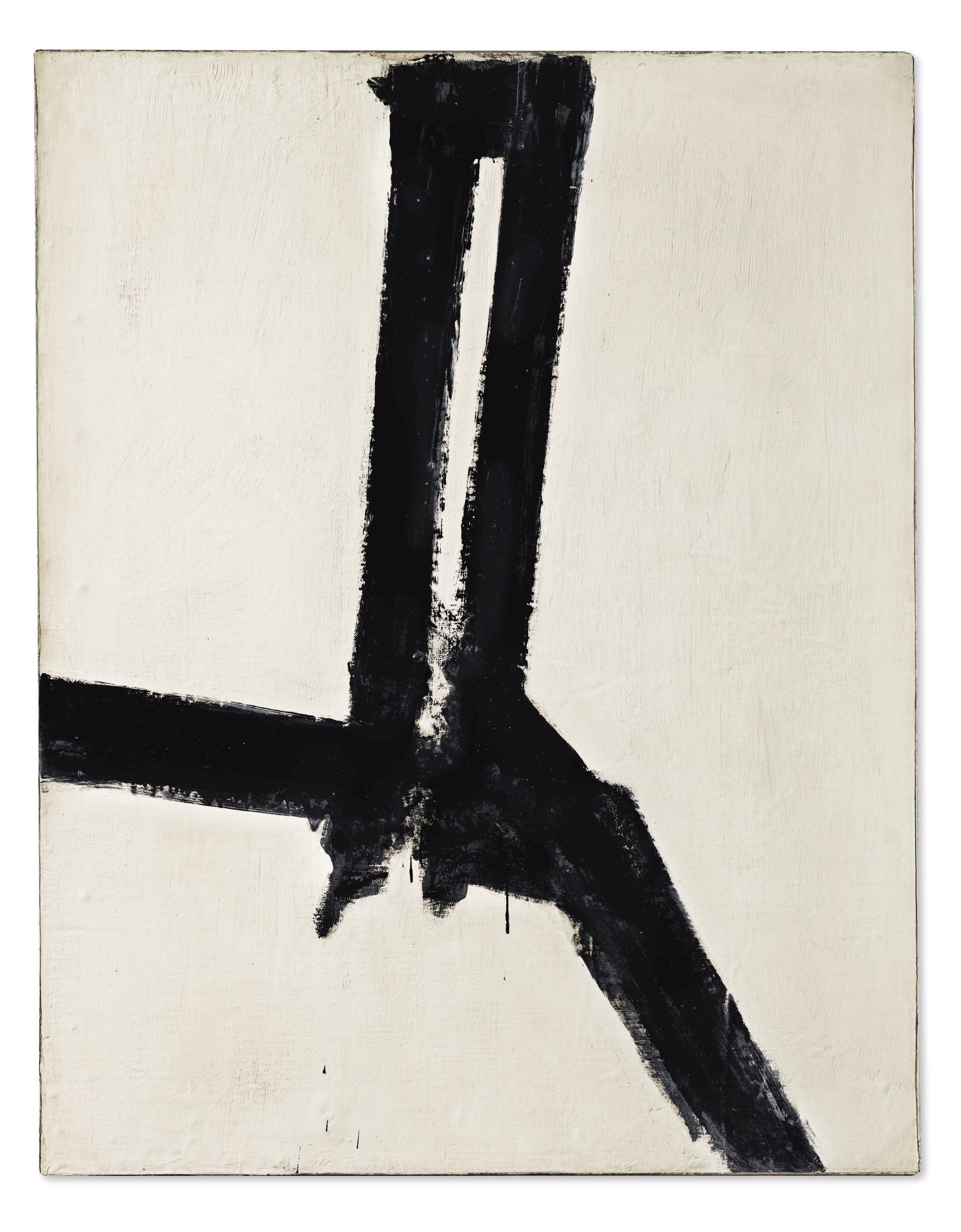 Franz Kline (1910-1962), Untitled, painted in 1955. Oil on canvas mounted on Masonite. 42 x 33  in (106.6 x 83.8  cm). Sold for $3,375,000&nbsp;on 13 November 2019 at Christie&rsquo;s in New York
