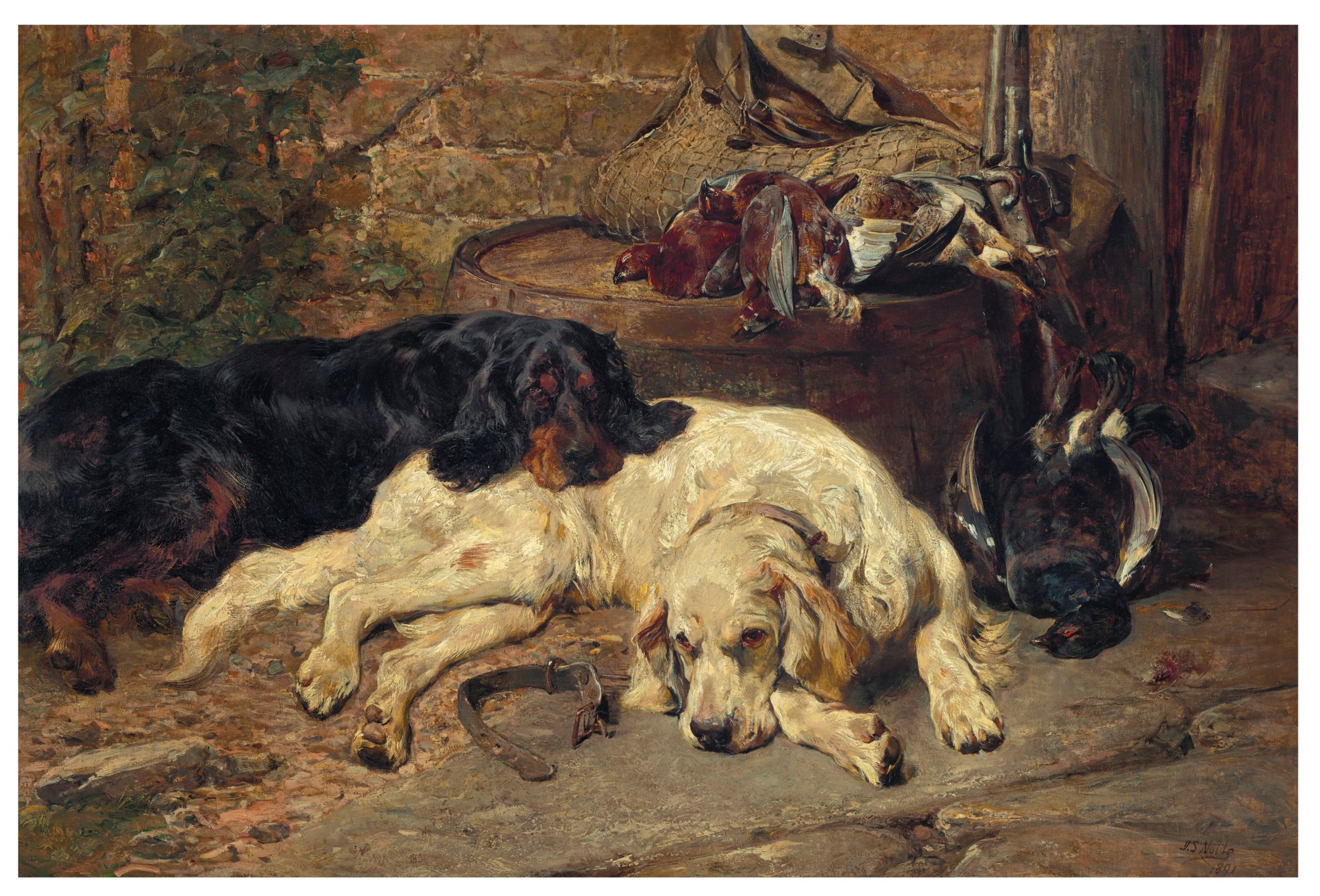 John Sargent Noble, R.B.A. (British, 18481896), Gundogs with the Day's