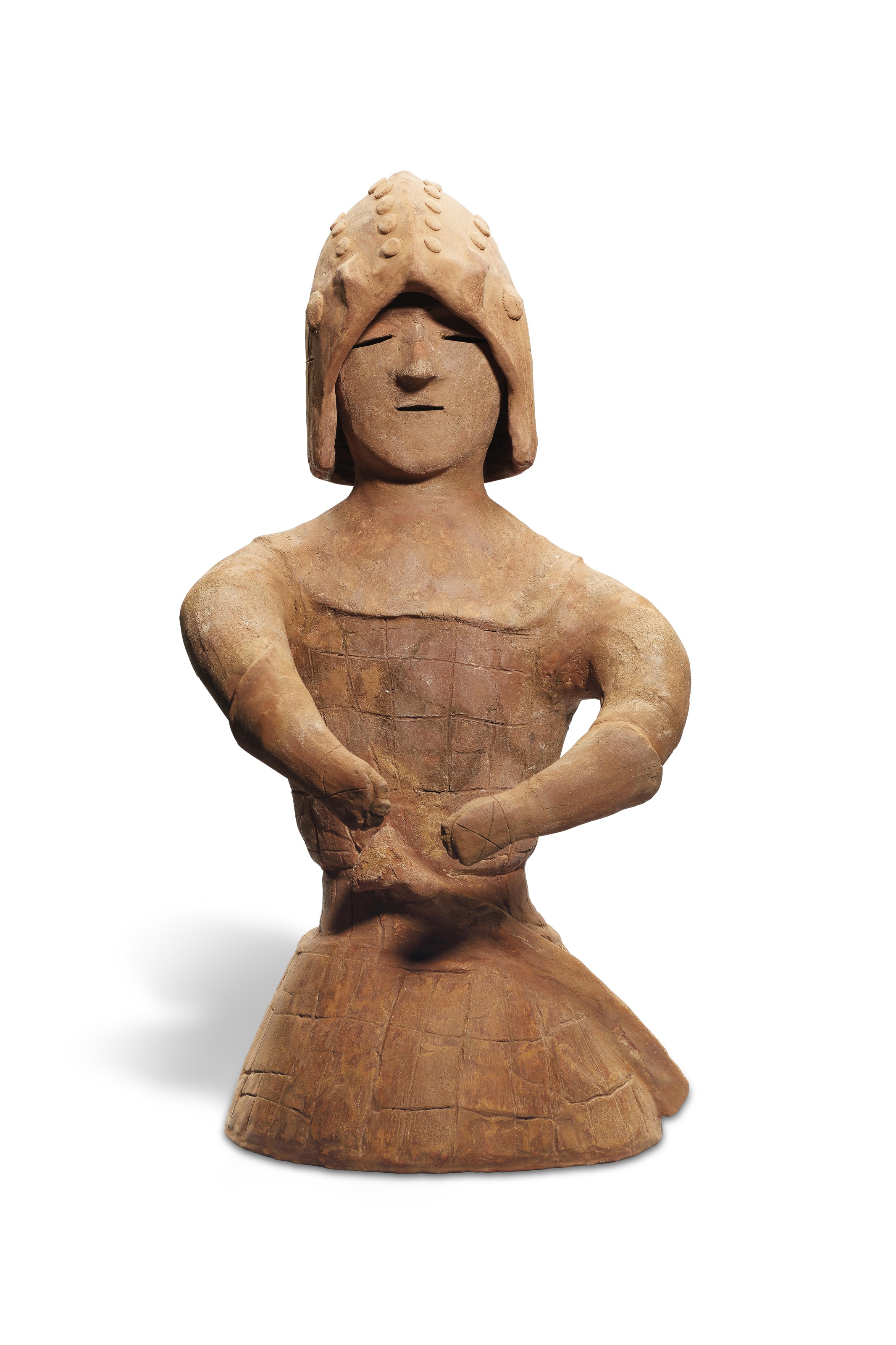 A HANIWA EARTHENWARE FIGURE OF A WARRIOR, LATE KOFUN PERIOD (6TH