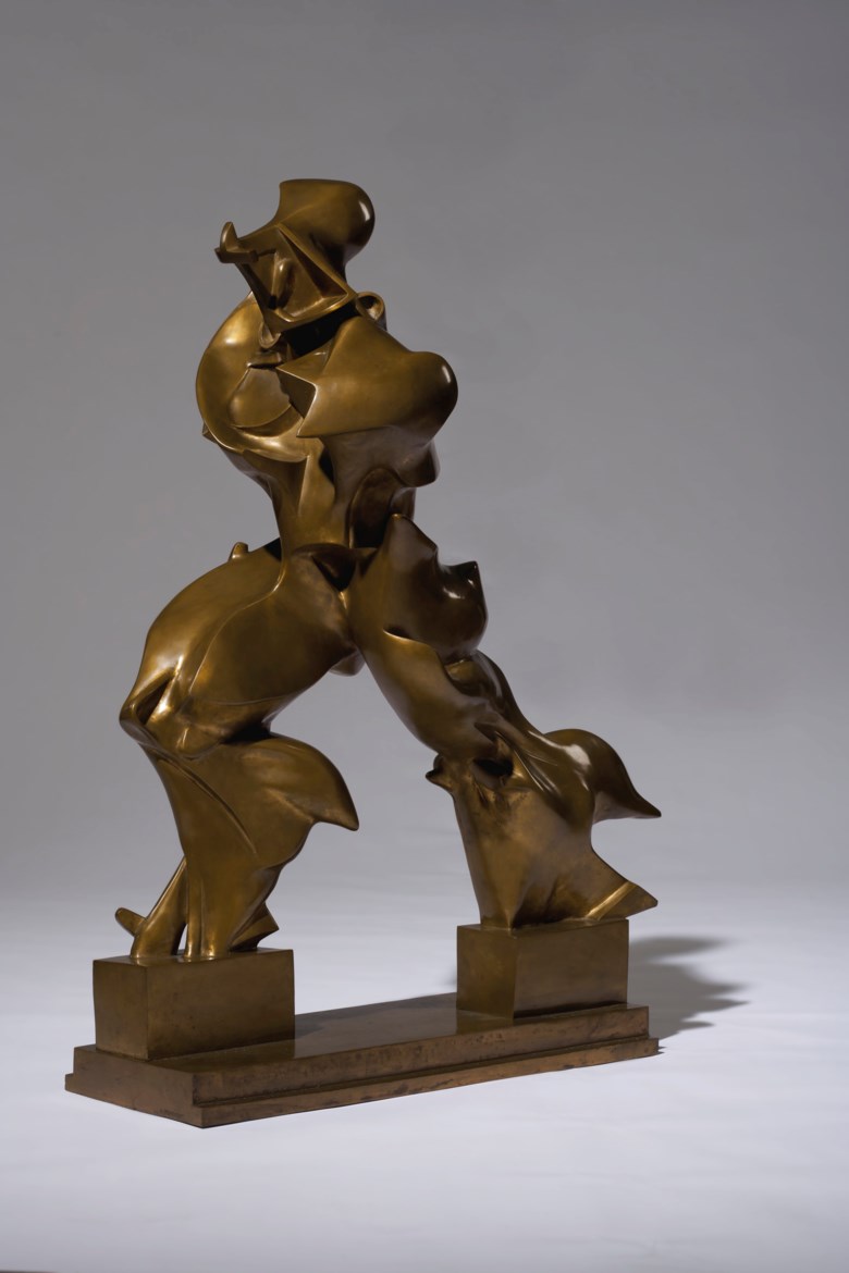 Umberto Boccioni (1882-1916), Forme uniche della continuità nello spazio (Unique Forms of Continuity in Space), conceived in 1913 and cast in 1972. Bronze. Length 35  in (89  cm). Sold for $16,165,000 on 11 November 2019 at Christie’s in New York