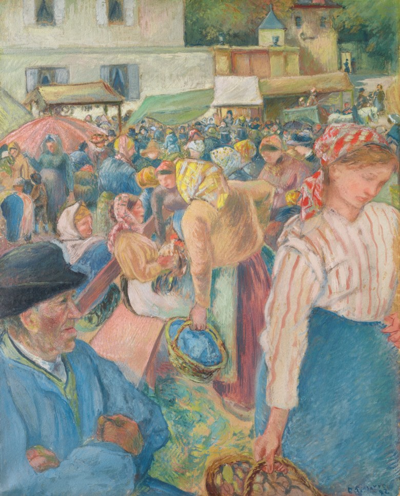 Camille Pissarro (1830-1903), Marché à la volaille, Pontoise, 1882. Gouache and pastel on paper. 31¾ x 25½ in (80.7 x 65 cm). Sold for $1,815,000 on 11 November 2019 at Christie’s in New York