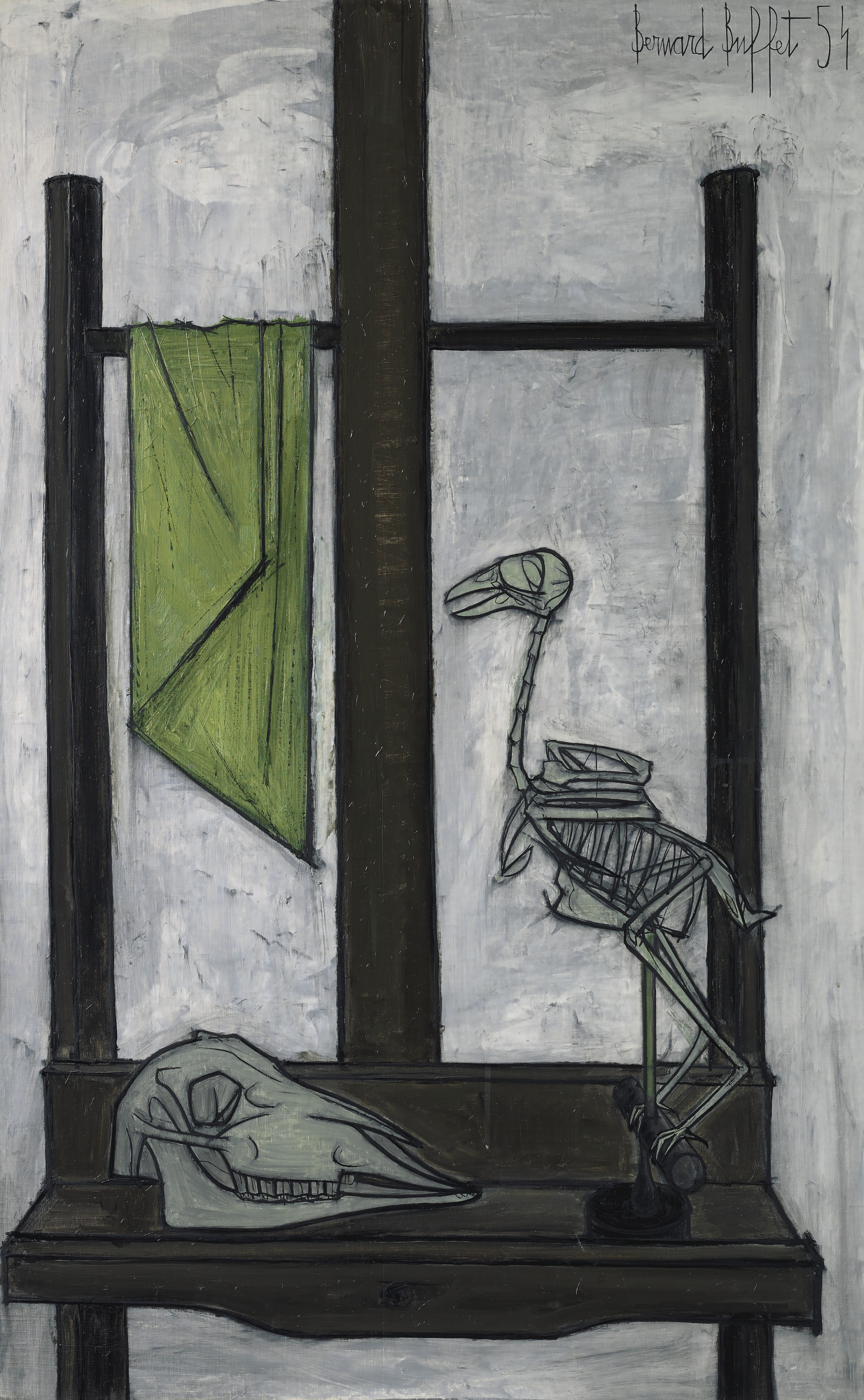 Bernard Buffet (1928-1999), Crâne et squelette d'oiseau sur un