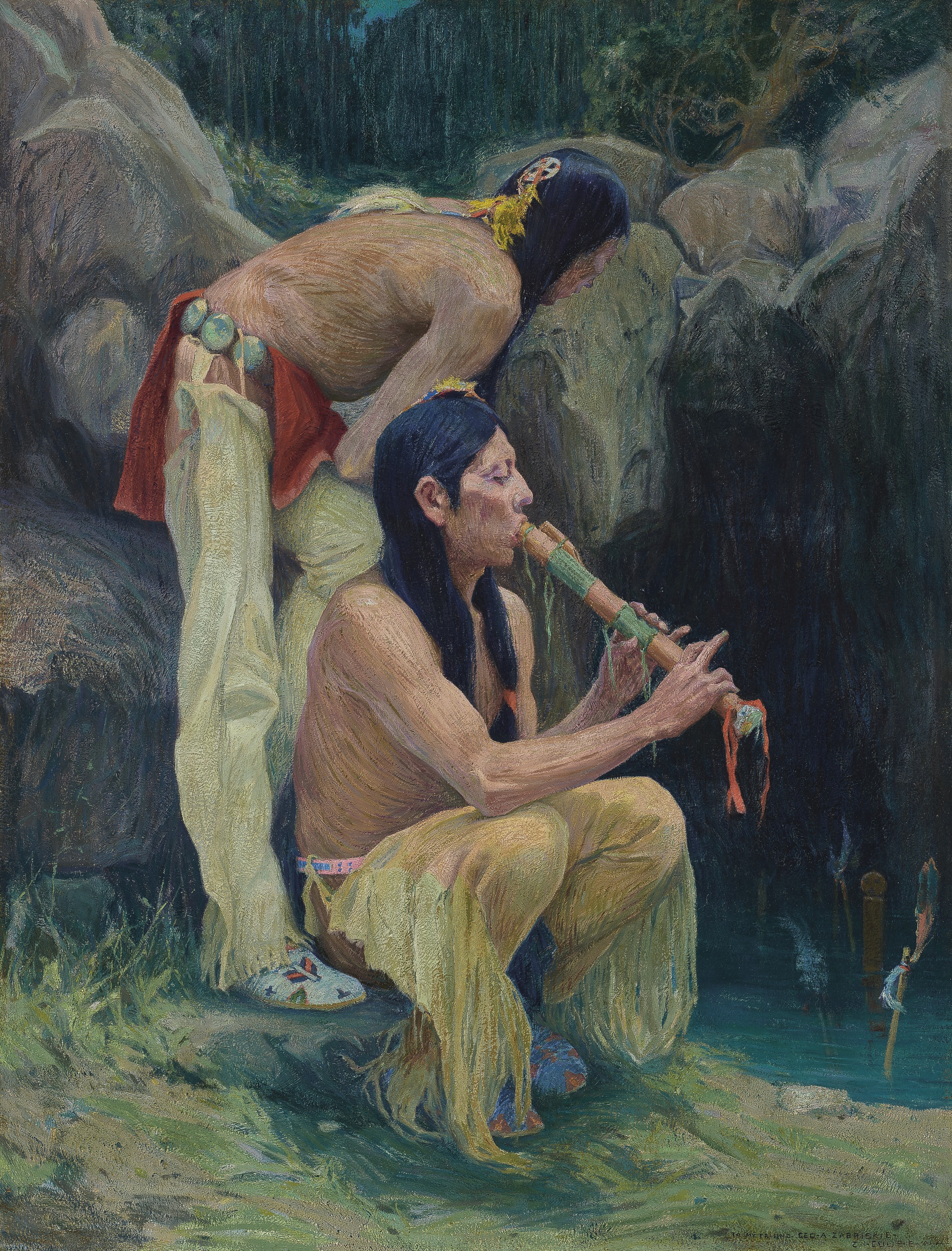 Eanger Irving Couse 1866 1936 Flute Player At The Spring