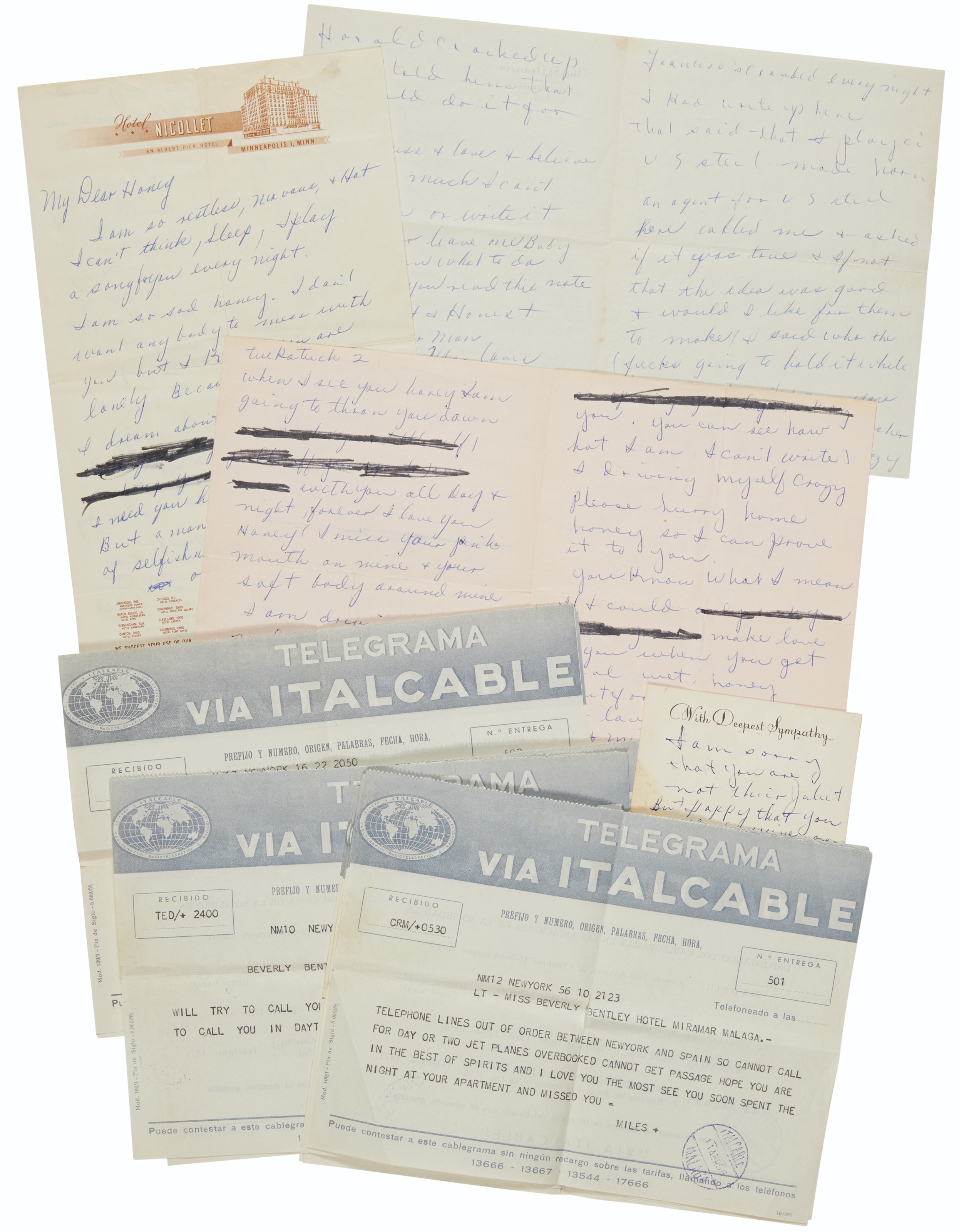 Miles Davis letter to Beverly Bentley, New York, 1959. Sold for $13,750 on 24 October 2019 at Christie's in New York