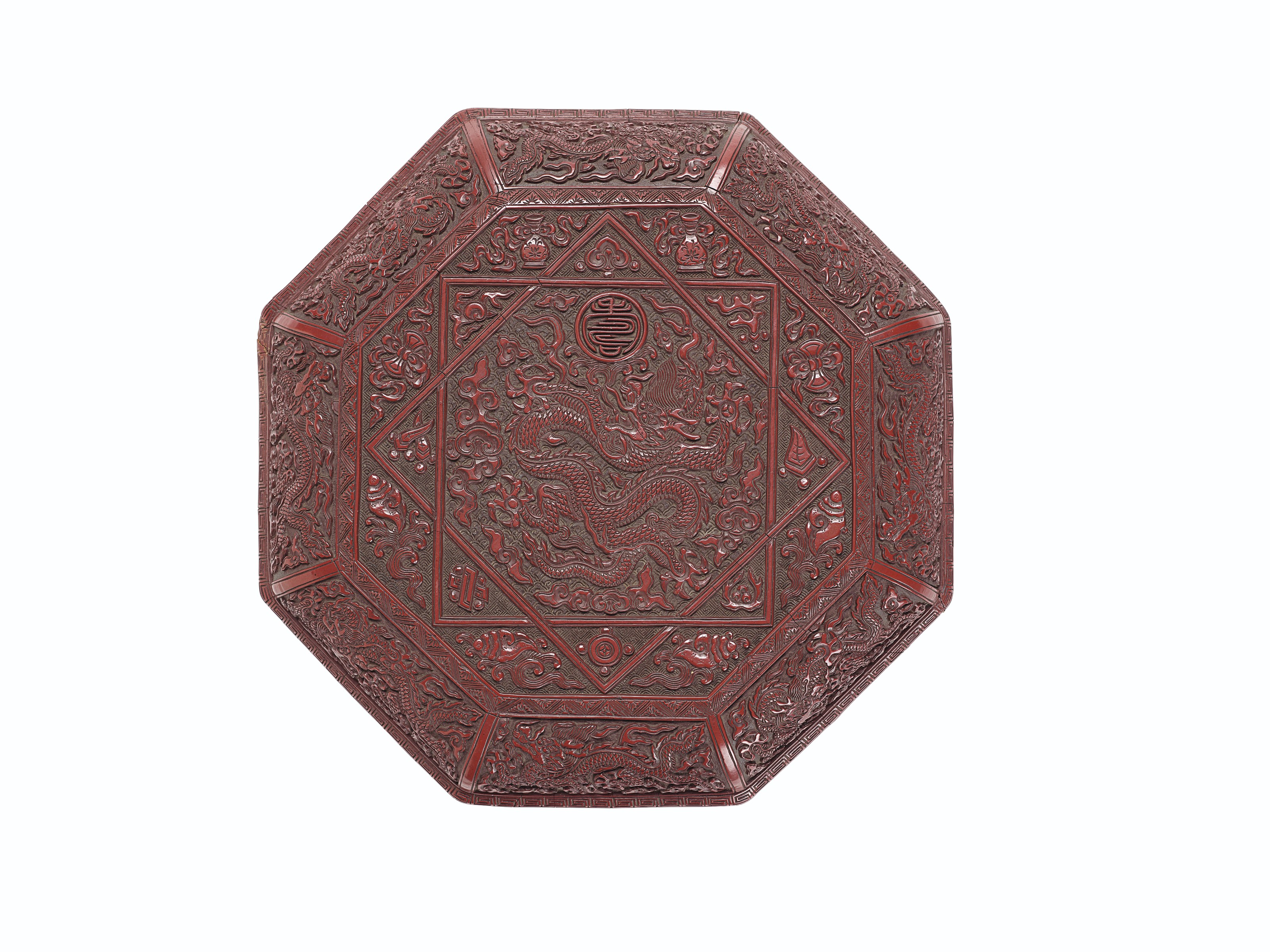明嘉靖剔紅雲龍捧壽紋八方蓋盒填金《大明嘉靖年製》楷書刻款, CHINA