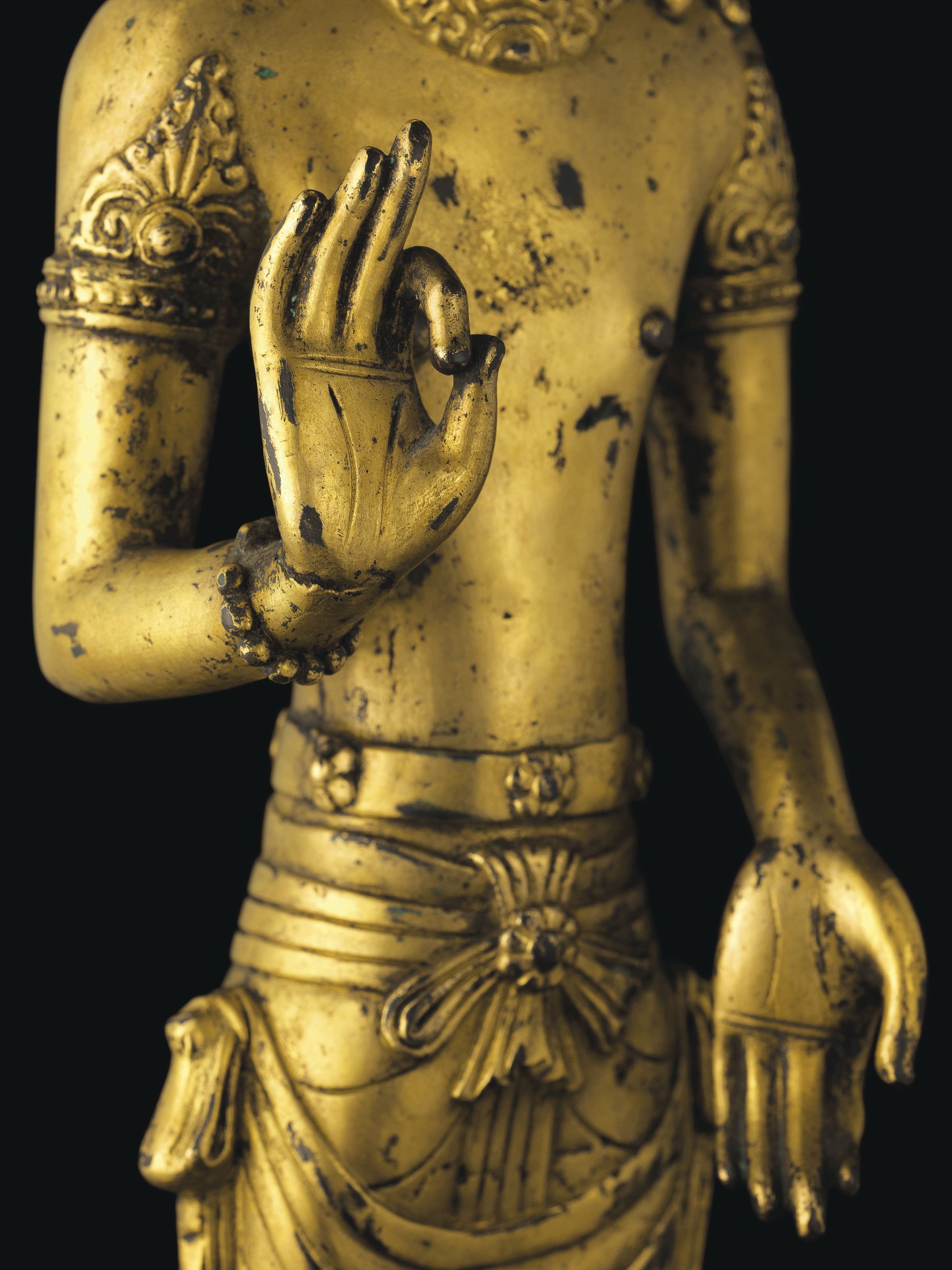 12" Tibetan Buddhism copper gilt hand painting Guanyin  Avalokitesvara statue 