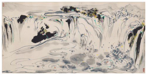 吳冠中（中國，1919-2010），《龍翔風翥》，27 x 53⅜吋(68.5 x 135.5公分)。此拍品於2019年3月20日佳士得紐約髹金飾玉 - 歐雲伉儷珍藏晚間拍賣中以975,000美元成交。