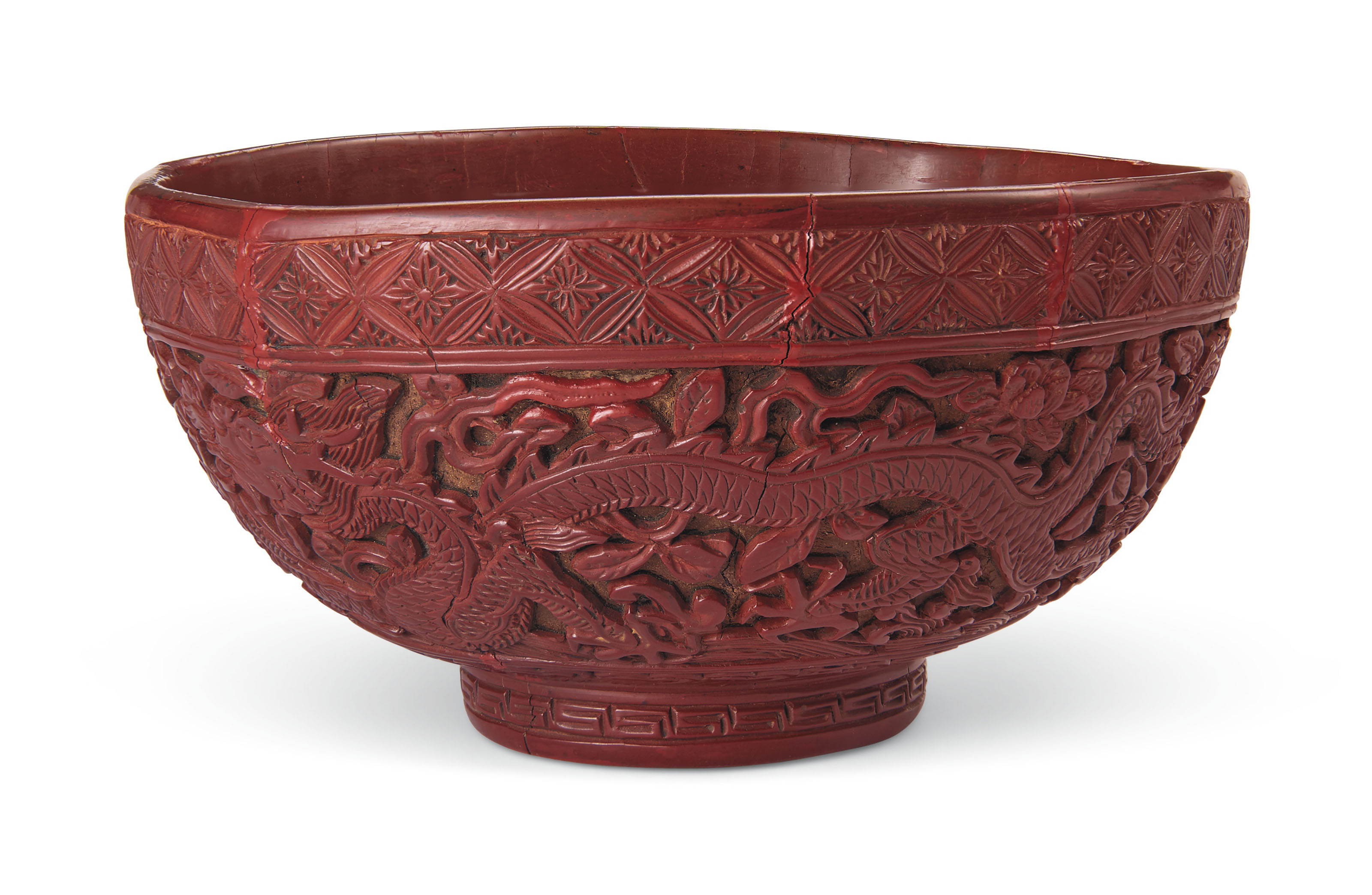 A Carved Red Lacquer Dragon Bowl China Ming Dynasty Jiajing