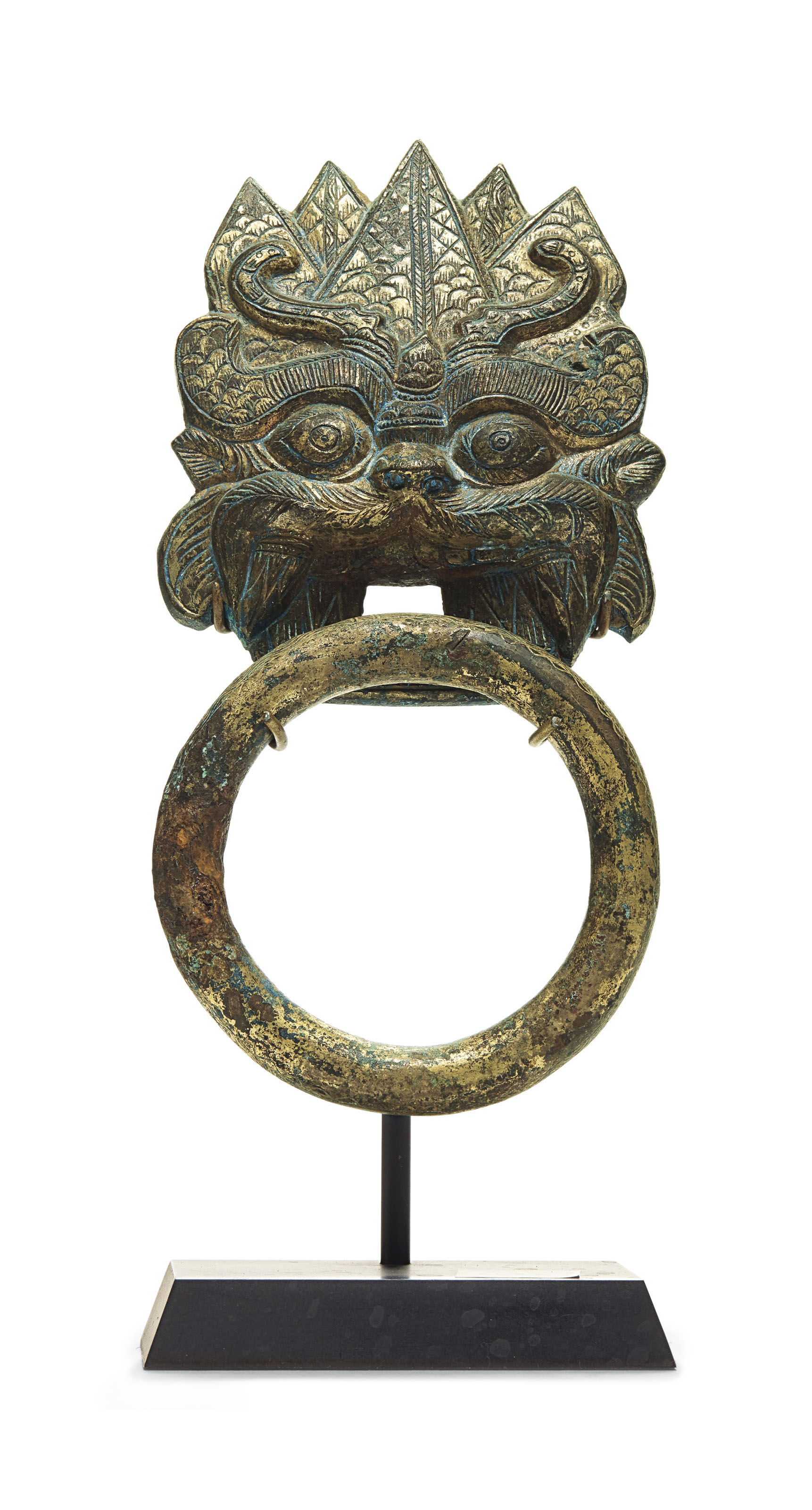 A GILTBRONZE TAOTIE MASK AND LOOSERING HANDLE