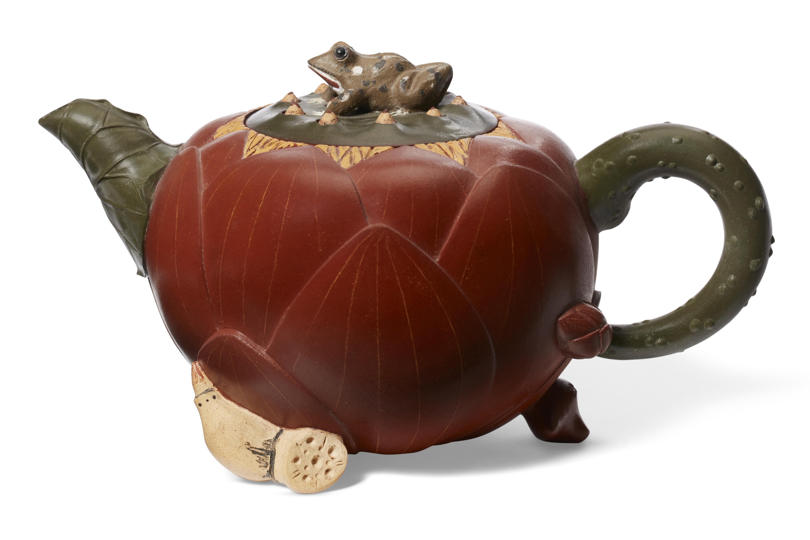 A LOTUSFORM YIXING TEAPOT AND COVER, 'SPRING LOTUS', WANG YAJUN (B