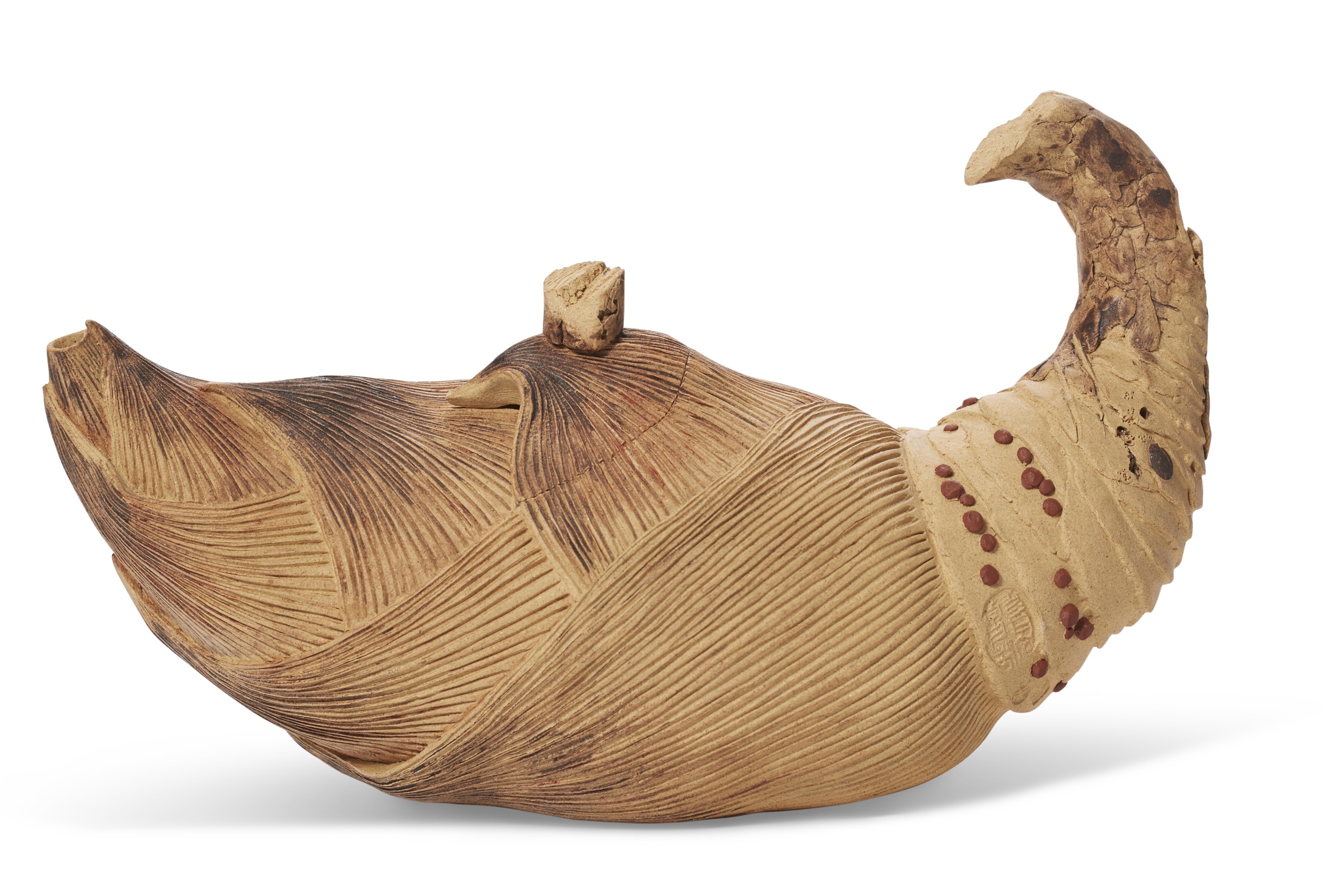 銀製　蔦刻　扇形楊枝入　約30g　C　R4829 A YIXING TEAPOT AND COVER, 'NESTING BIRD', WANG YINXIAN