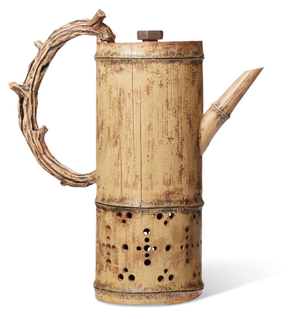 A BAMBOOFORM YIXING TEAPOT AND COVER, 'PROUD BAMBOO', LU WENXIA (B
