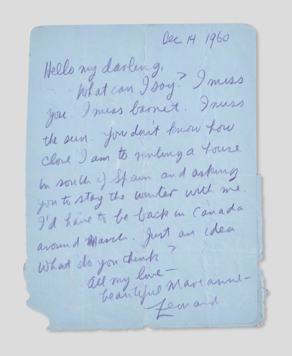 What Can I Say I Miss You Montreal 14 December 1960 Christie S