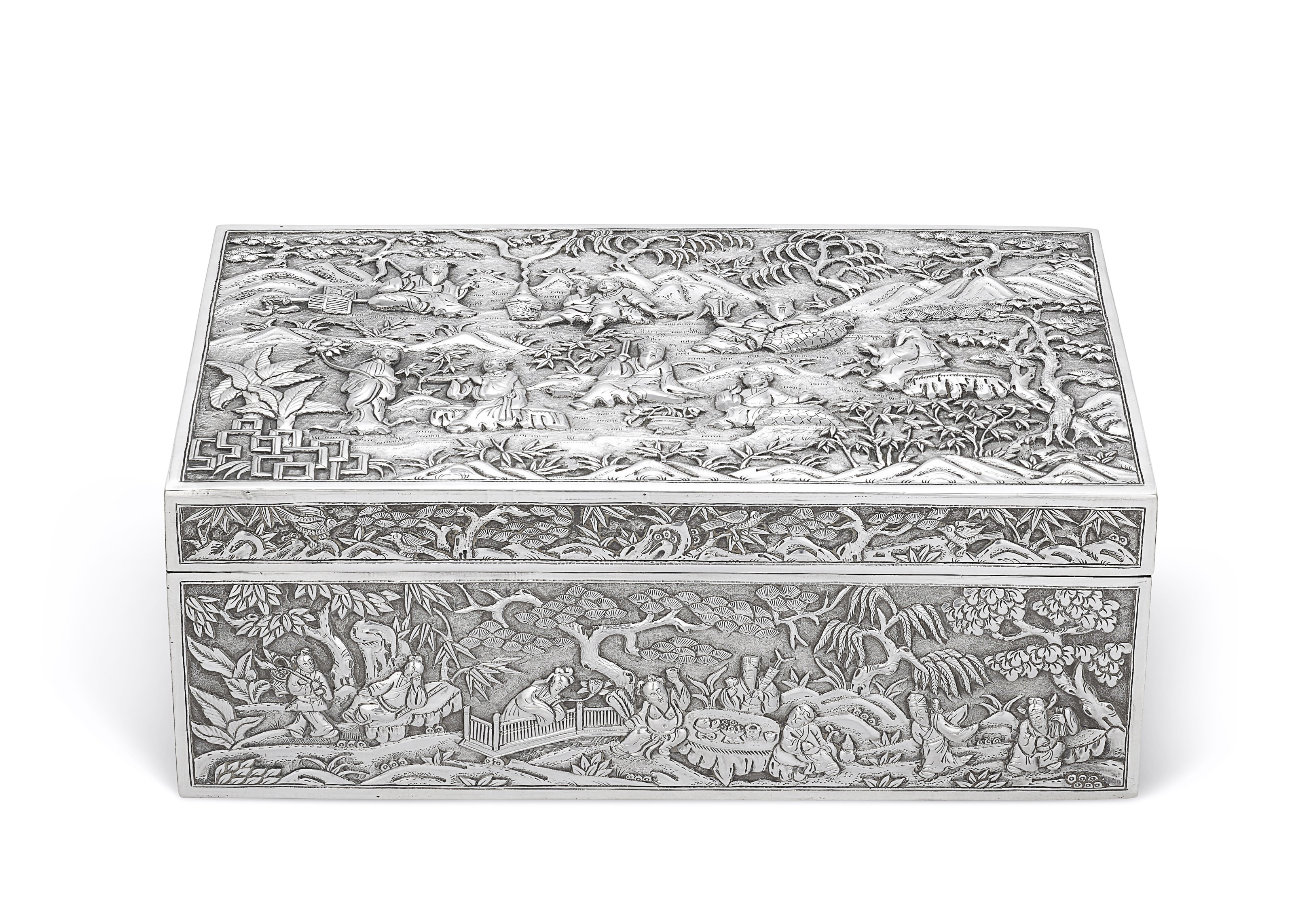 銀製 宝石箱 シルバー950 骨董品　I.869 A CHINESE EXPORT SILVER CIGAR BOX, MARK OF FOHENG, CIRCA 1900