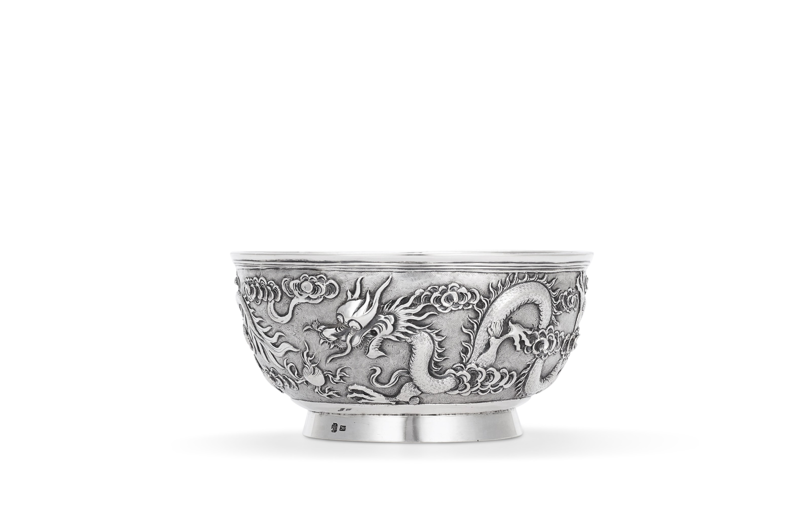 A CHINESE EXPORT SILVER BOWL, MARK OF BO, CANTON, RETAILED BY HUNG