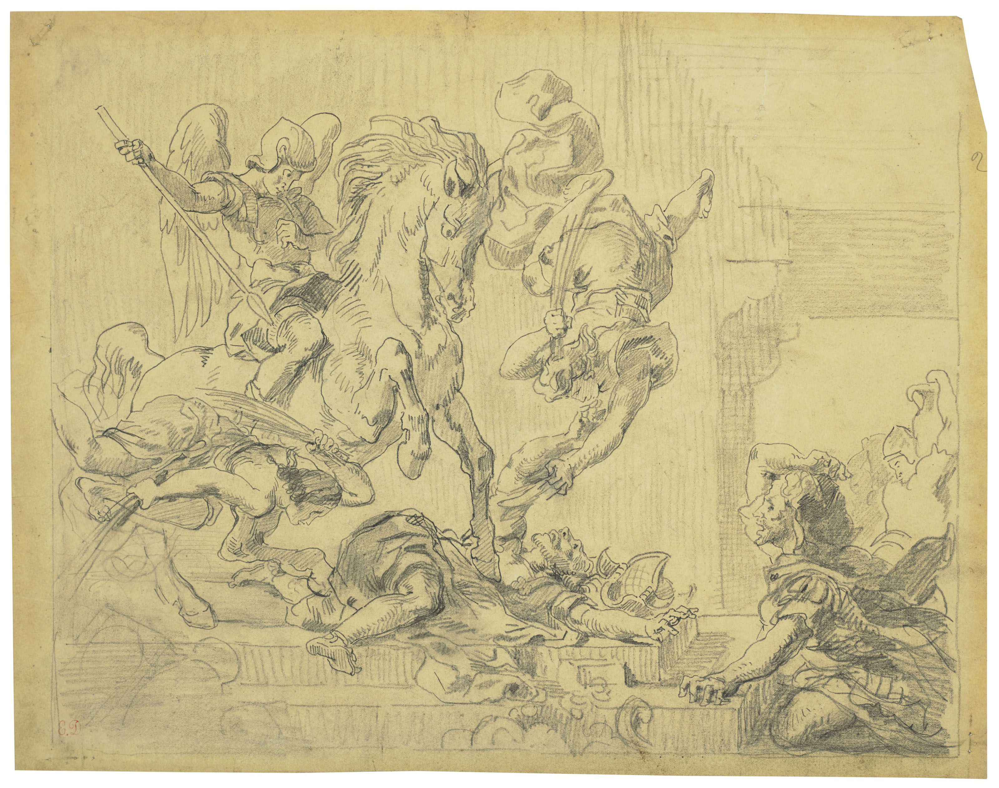 Eug&egrave;ne Delacroix (1798-1863), H&eacute;liodore chass&eacute; du temple. Graphite&nbsp;on tracing paper. 30.8 x 39.1  cm. Sold for &euro;17,500 on 27 March 2019 at Christie&rsquo;s in Paris