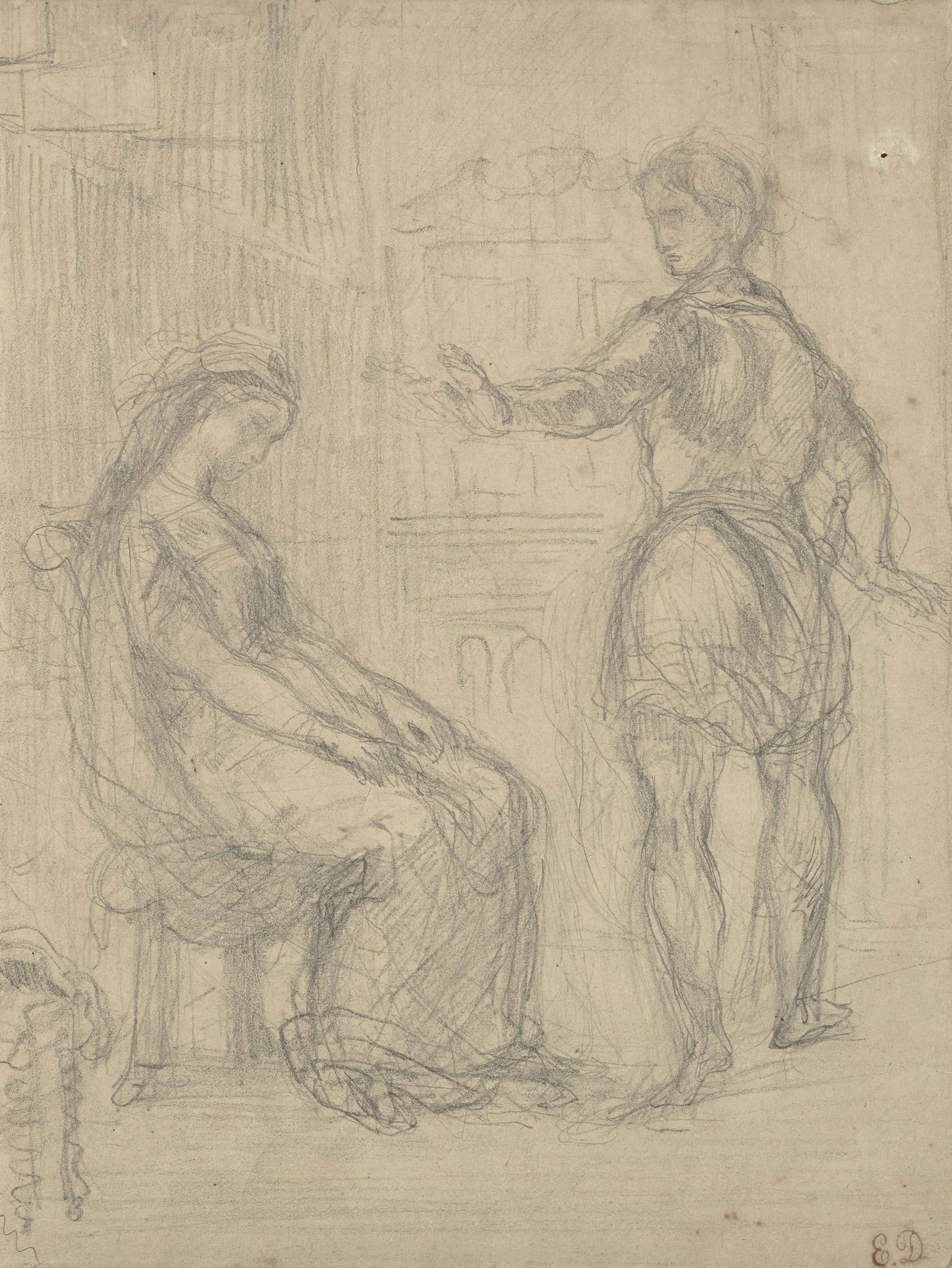 Eug&egrave;ne Delacroix (1798-1863), The Insult of Hamlet to Ophelia, after William Shakespeare. Graphite, incised outline. 24.3 x 18.5  cm. Sold for &euro;11,250&nbsp;on 27 March 2019 at Christie&rsquo;s in Paris
