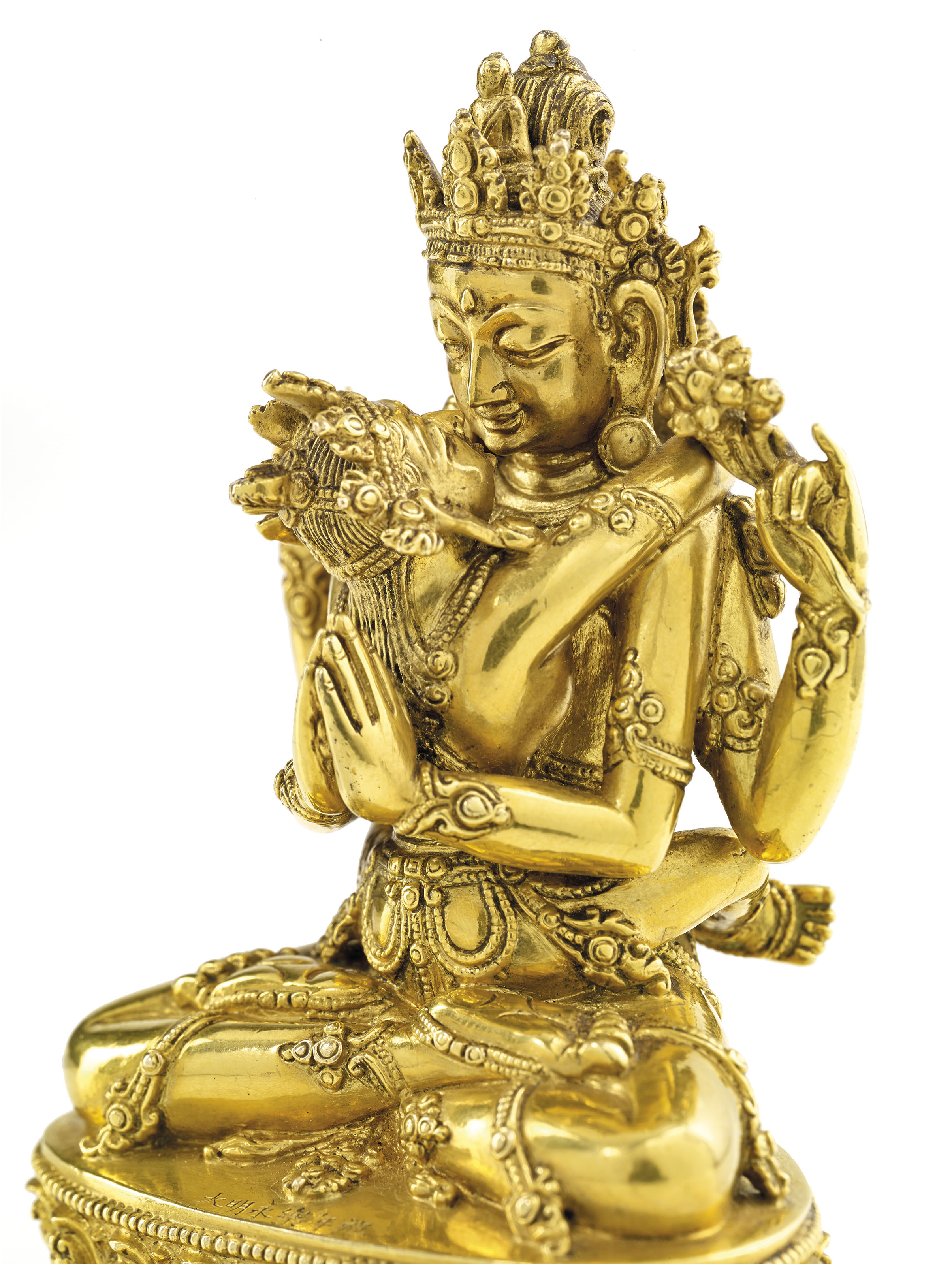 rare statue de guhyasadhana lokeshvara en bronze dore