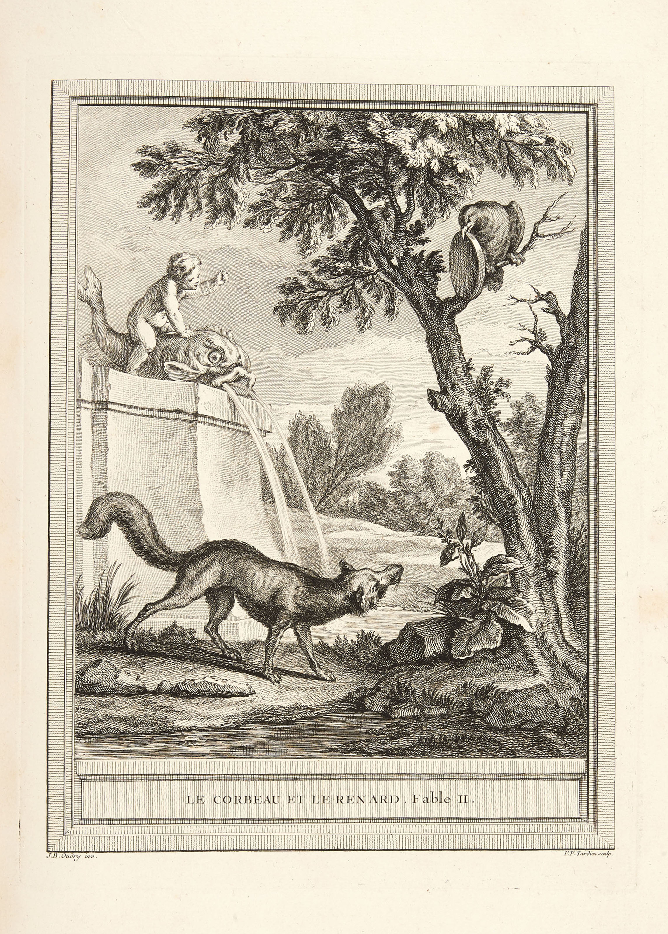 LA FONTAINE (J. de) – OUDRY (J.-B.). Fables choisies, mises en vers. Paris,  Chez Desaint &amp; Saillant, et Durand, 1755-1759 [Jean-Louis Regnard de  Montenault], [1760], 4 vol. in-folio, maroquin rouge, filets dorés
