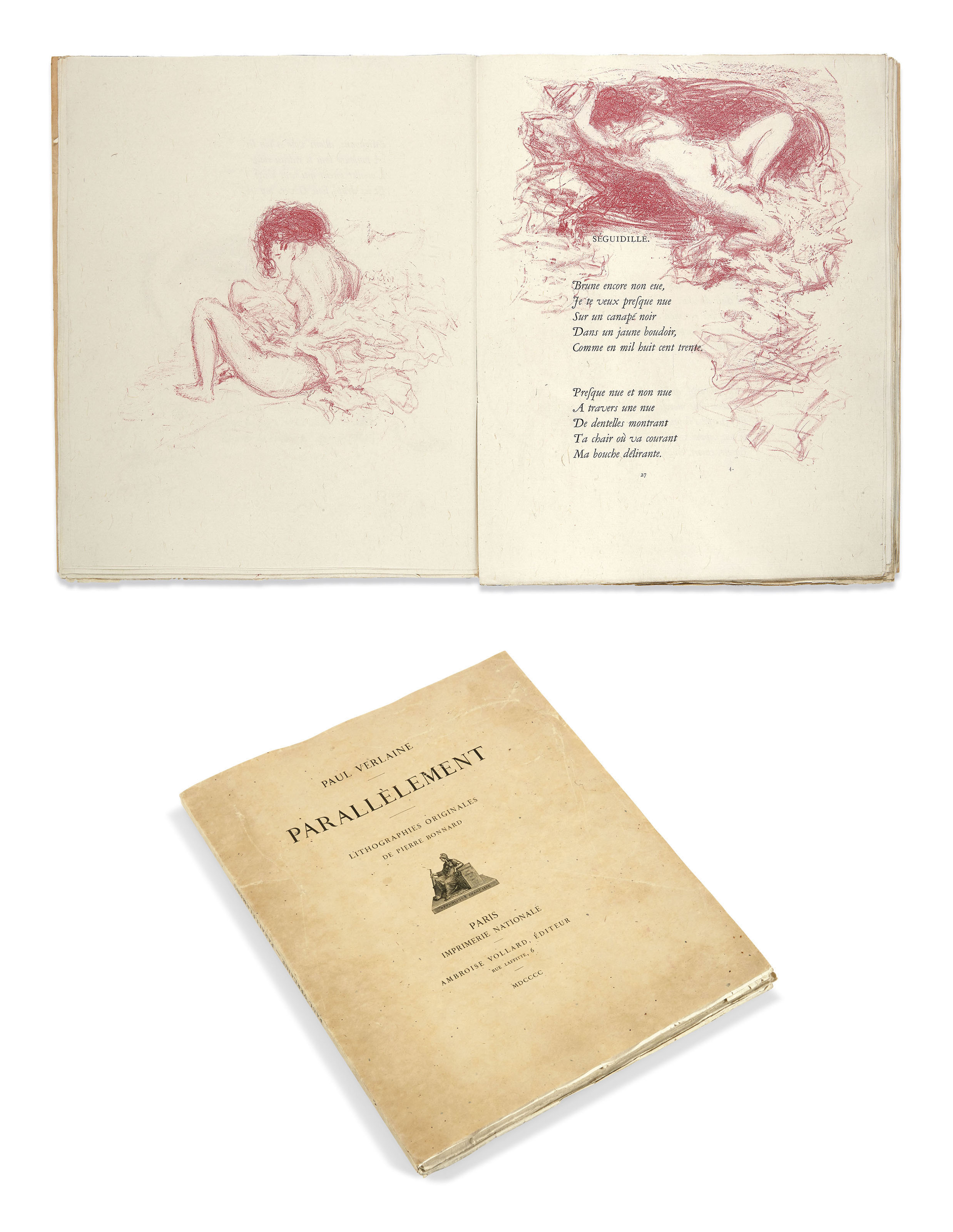 Paul Verlaine and Pierre Bonnard, Parall&egrave;lement (In Parallel), Paris, Vollard, 1900. Dimensions: 304 x 206  mm. Estimate: &euro;30,000-40,000. This lot is offered in Marc Litzler Library&nbsp;on February 20 2019 at Christie&rsquo;s in Paris