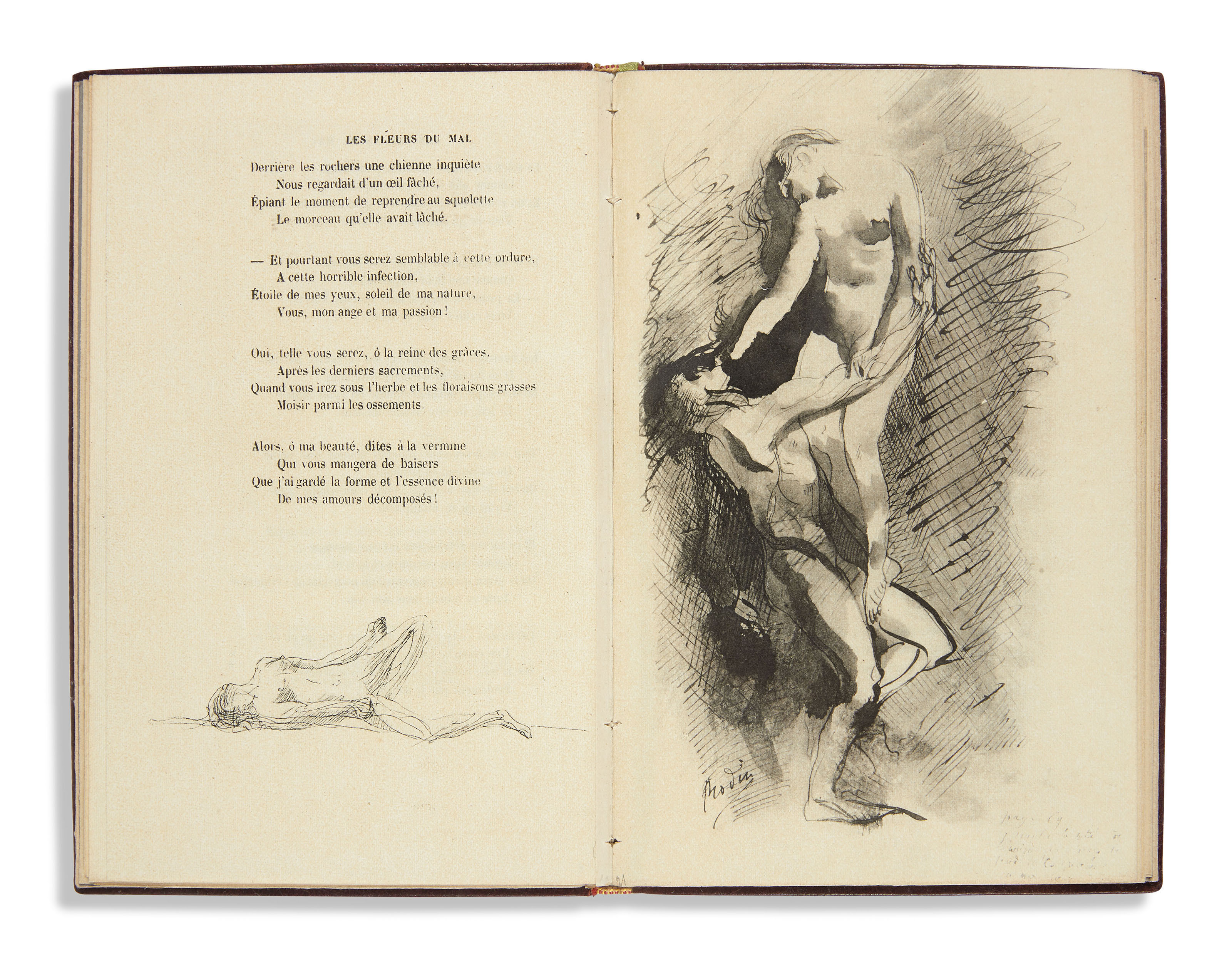 Charles Baudelaire and Auguste Rodin, Twenty-seven Poems of the Flowers of Evil, Paris, Soci&eacute;t&eacute; des Amis du livre moderne, 1918. Dimensions: 183 x 117  mm. Estimate: &euro;2,000-3,000. This lot is offered in Biblioth&egrave;que Marc Litzler  on 20 February 2019 at Christie&rsquo;s in Paris