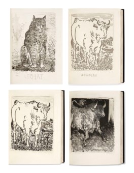 BUFFON (G.-L. Leclerc de…) – PICASSO (P.). Eaux-fortes originales pour des  textes de Buffon. Paris, Martin Fabiani, 1942, maroquin noir, plats et dos  ornés d'une mosaïque non sertie de box blanc, figurant