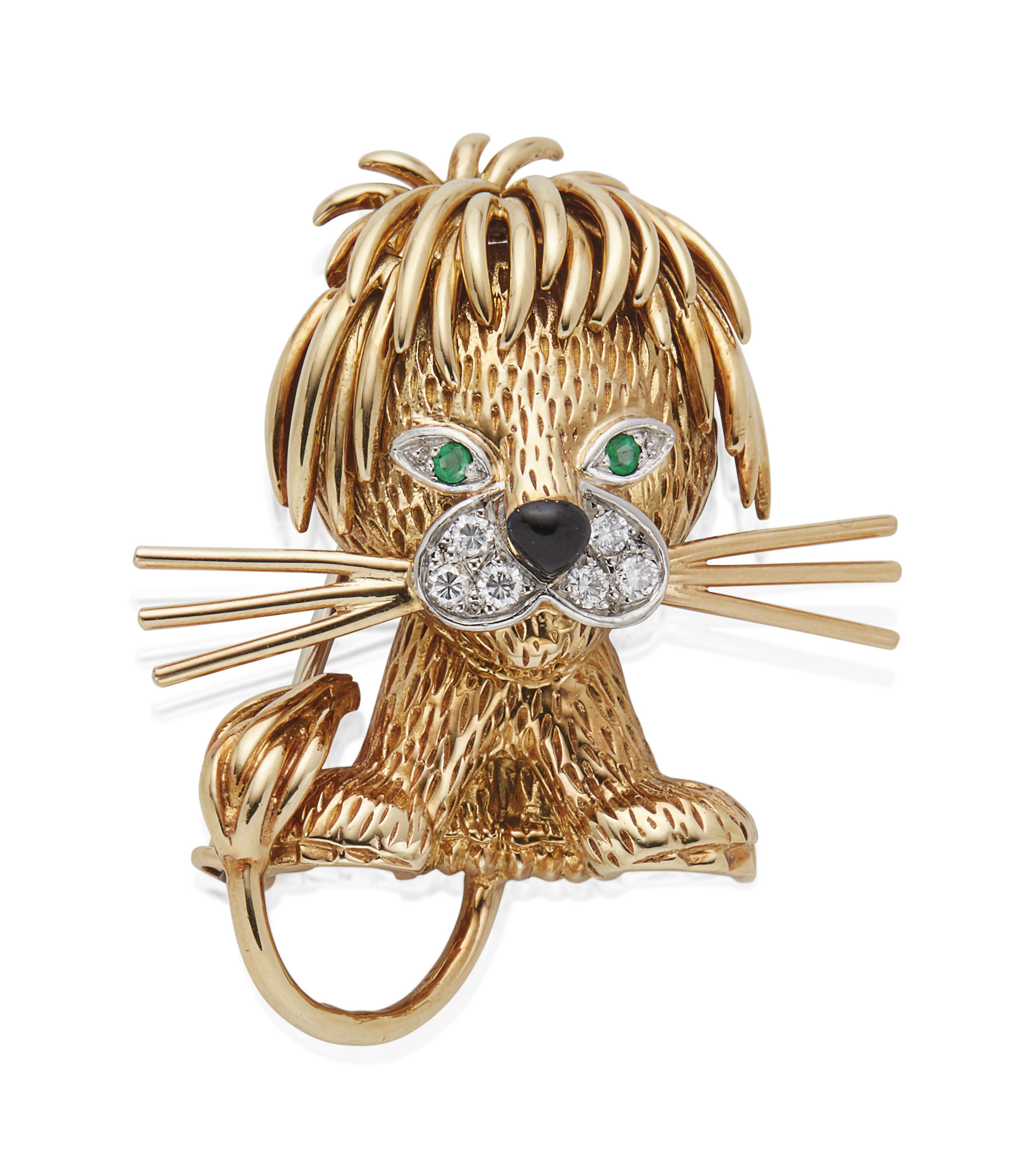 Clip Lion Ebouriffe Diamants Emeraudes Et Email Van Cleef Arpels