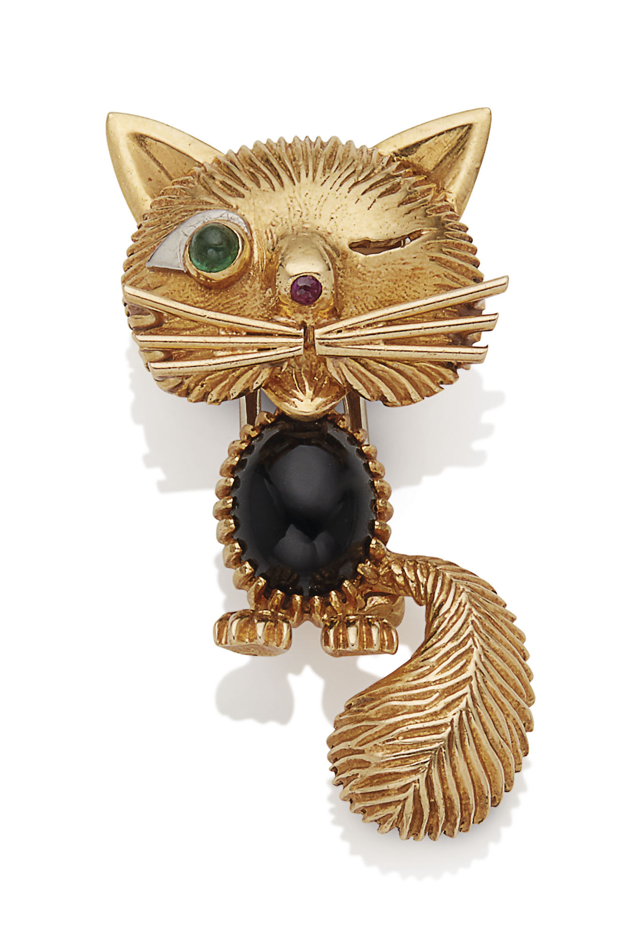 Broche Chat Malicieux Onyx Rubis Et Emeraude Van Cleef Arpels