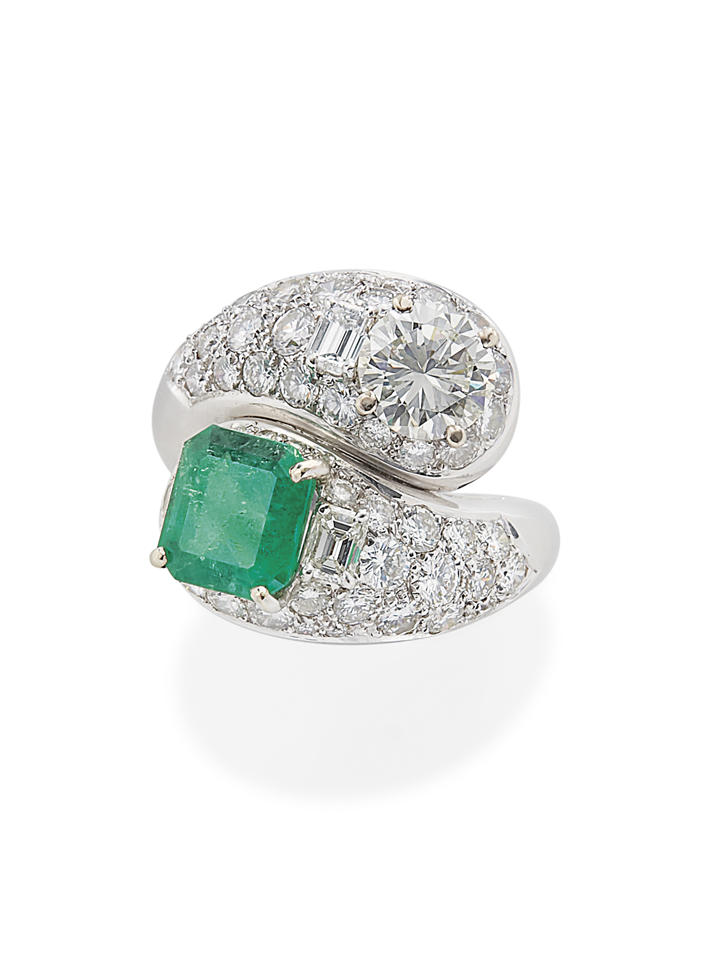 Bague Trilogie Emeraude 0.85 carat & Diamants Baguette 